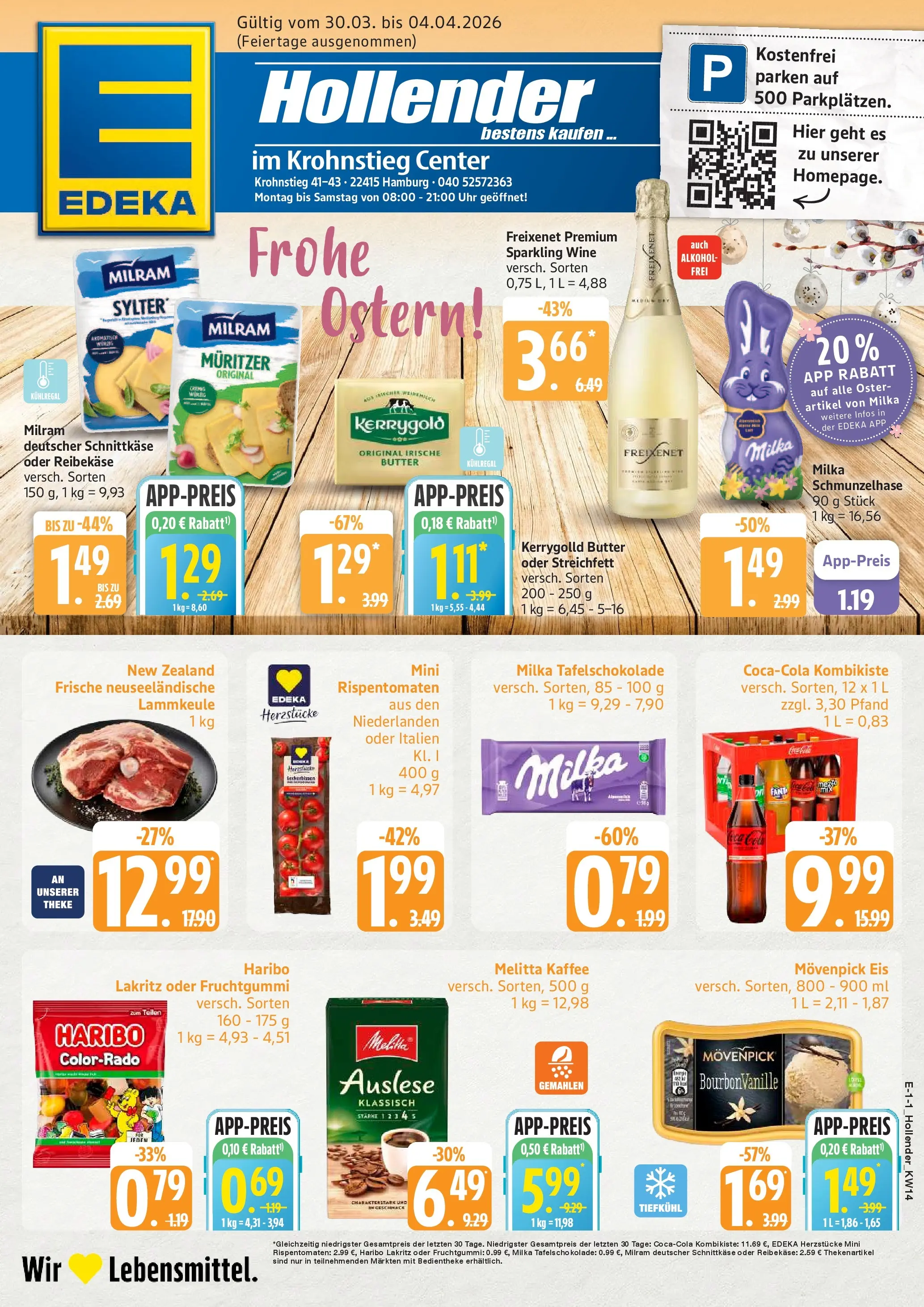 Edeka prospekt Hamburg	 (ab 30.03.2026) » Angebote Online | Seite: 1 | Produkte: Theke, Milka, Movenpick eis, Eis