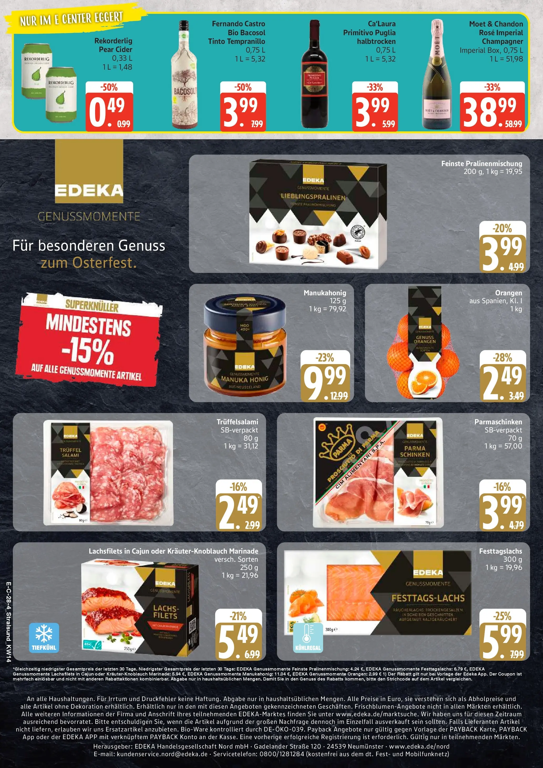 E center Prospekt Stralsund (ab 30.03.2026) » Angebote Online | Seite: 33 | Produkte: Box, Orangen, Räucherlachs, Salami