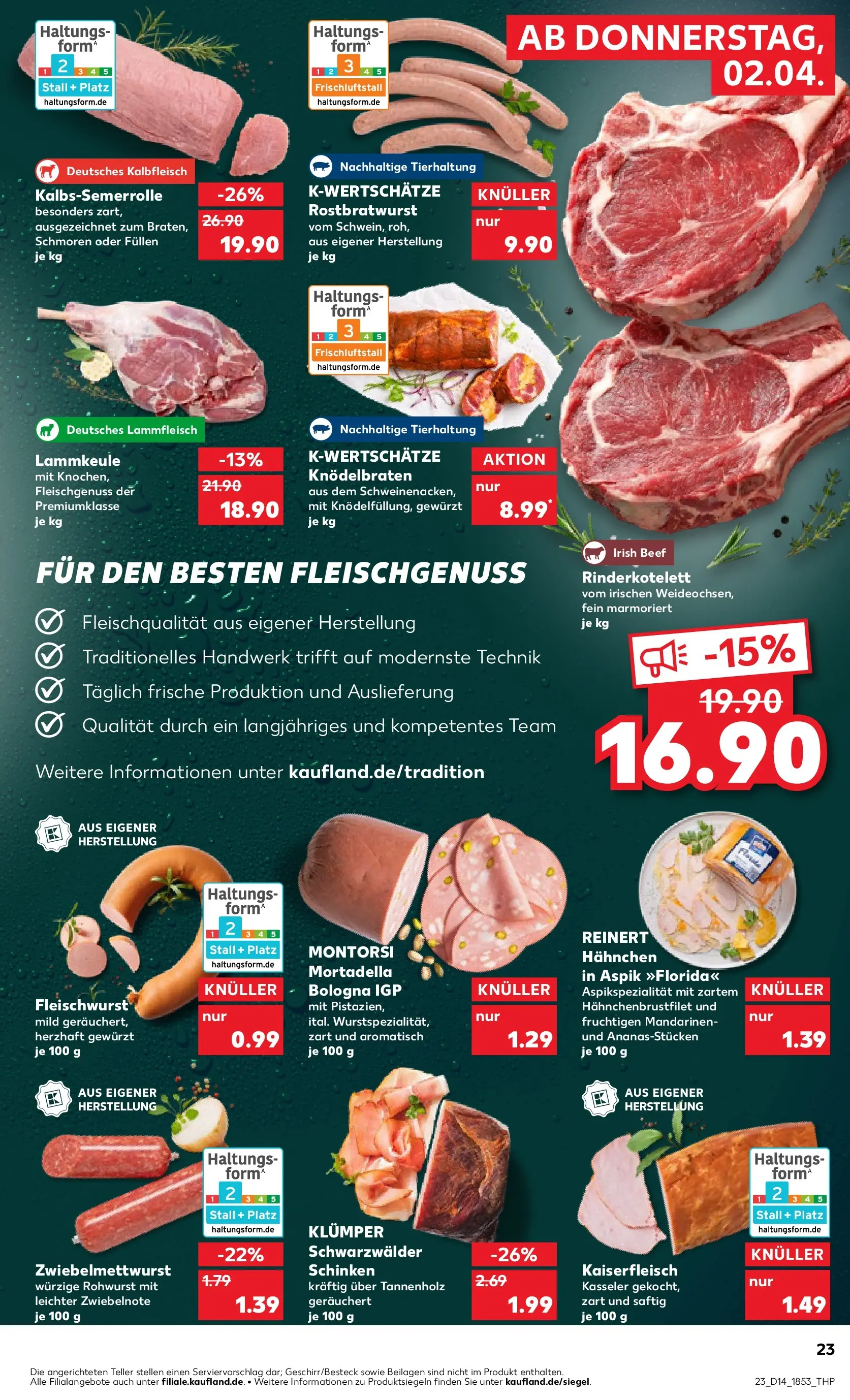 Prospekt Kaufland ab 01.04.2026 » Angebote Online zum Blättern | Seite: 23 | Produkte: Lammkeule, Hahnchen, Mandarinen, Steak