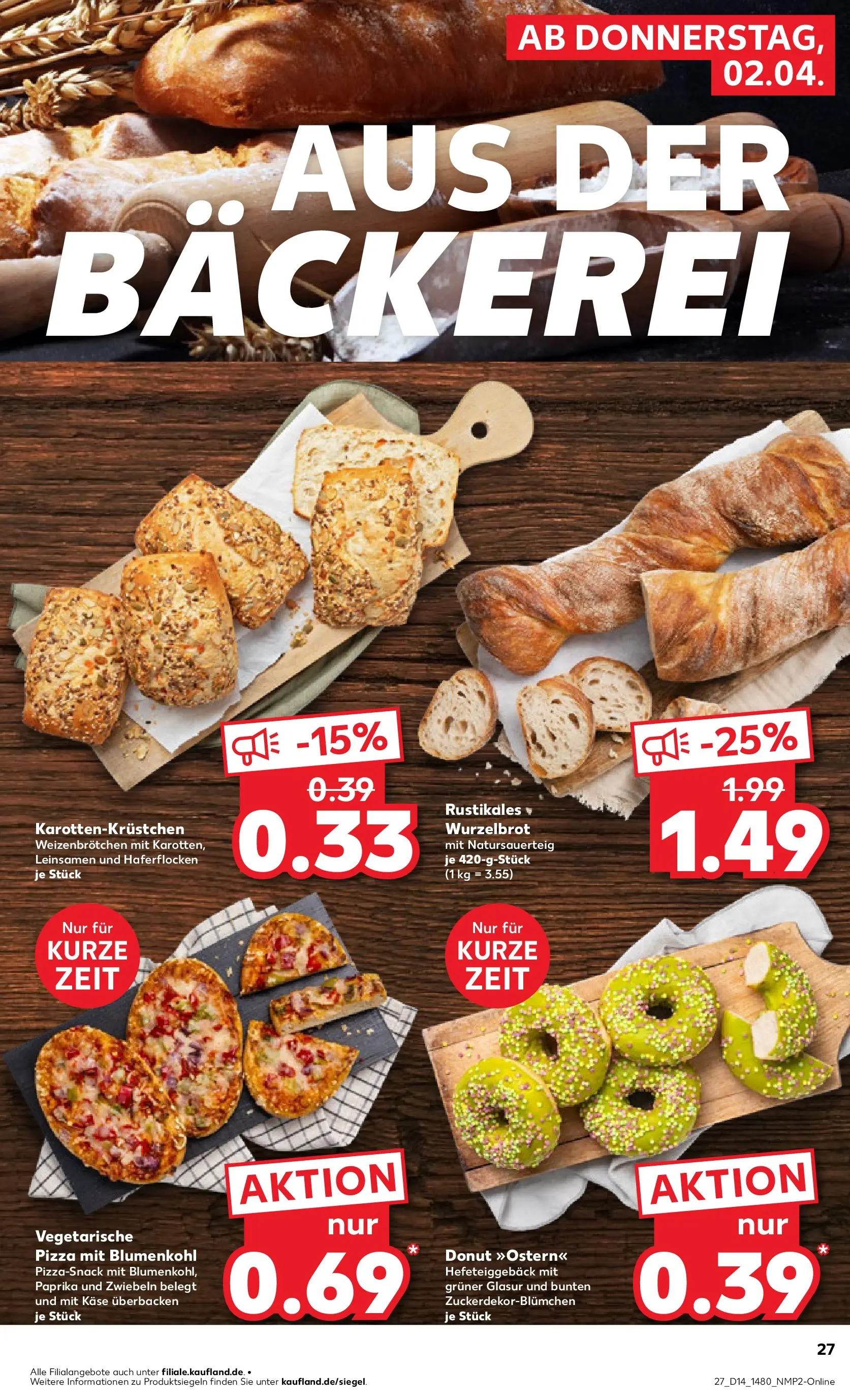 Prospekt Kaufland ab 02.04.2026 » Angebote Online zum Blättern | Seite: 27 | Produkte: Bäckerei, Käse, Zwiebeln, Blumenkohl