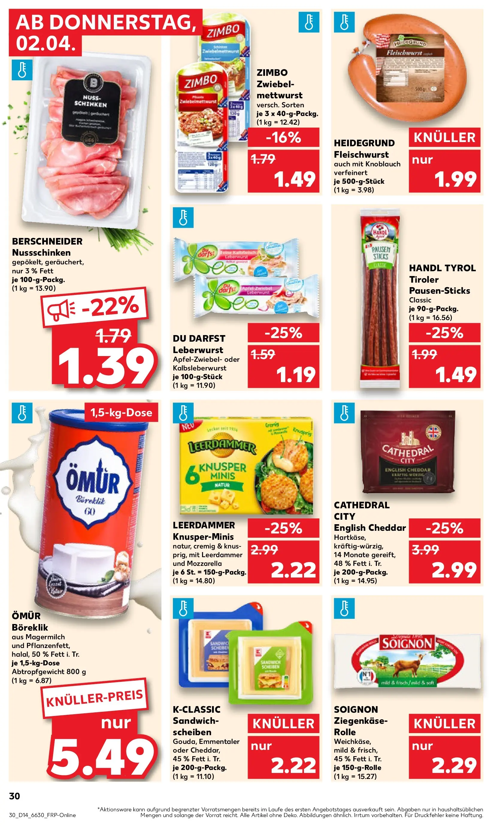 Prospekt Kaufland ab 02.04.2026 » Angebote Online zum Blättern | Seite: 30 | Produkte: Mozzarella, Leerdammer, Knoblauch, Schinken