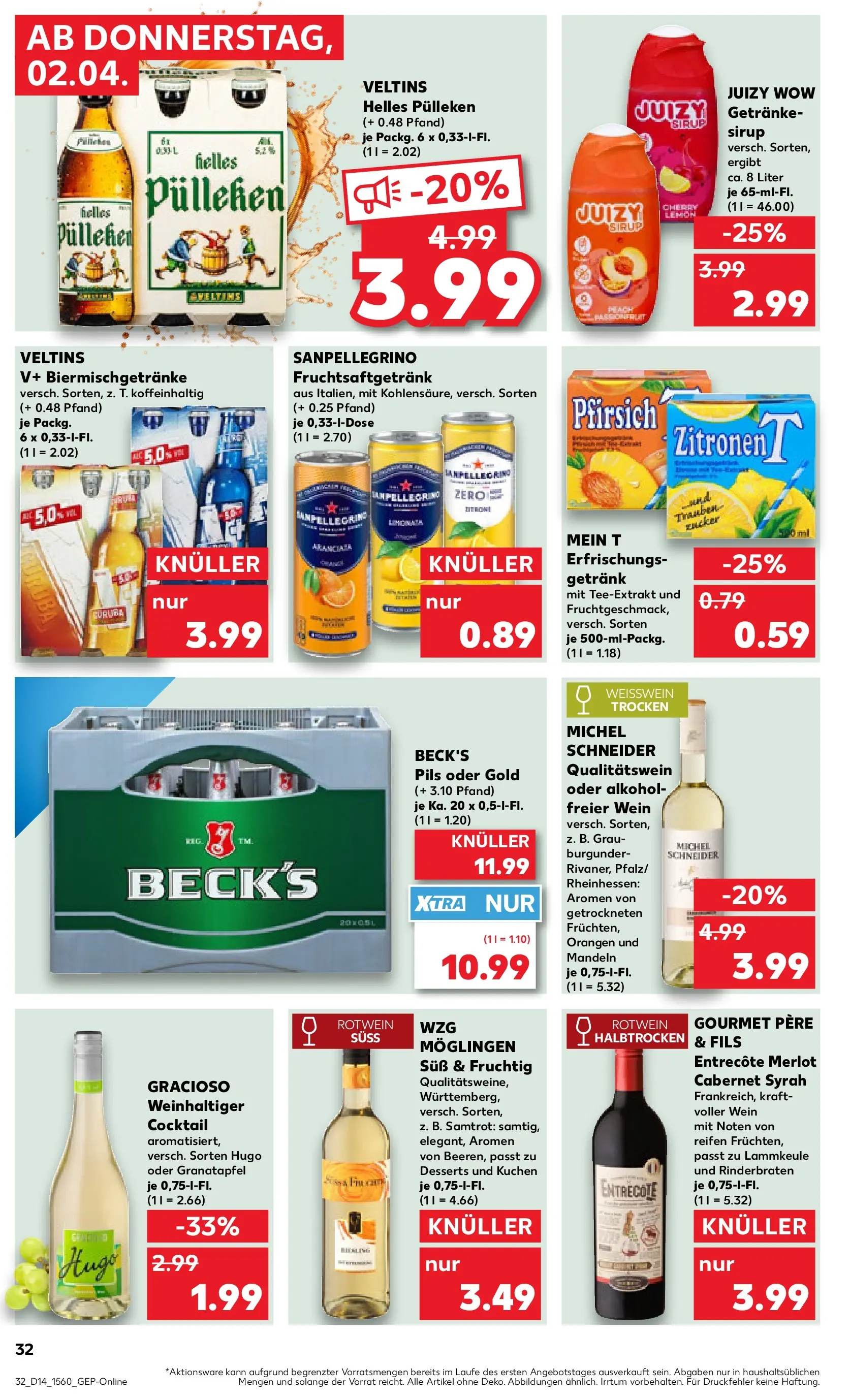 Prospekt Kaufland ab 01.04.2026 » Angebote Online zum Blättern | Seite: 32 | Produkte: Weißwein trocken, Pils, Pfirsich, Veltins