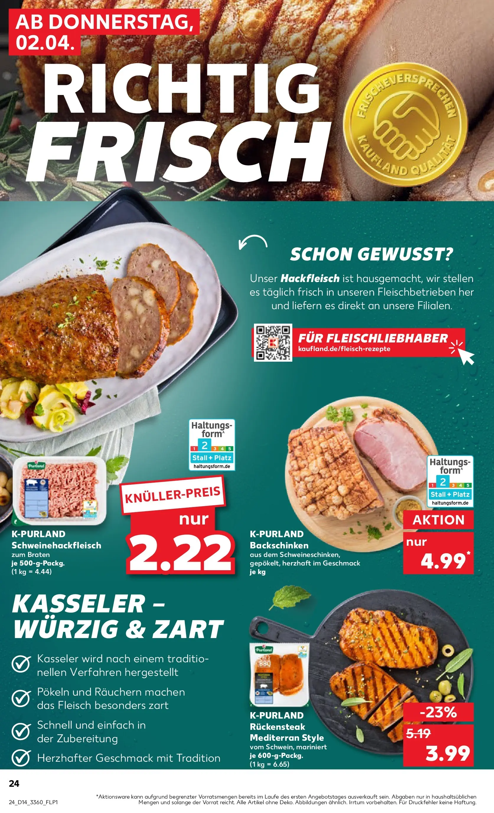 Prospekt Kaufland ab 01.04.2026 » Angebote Online zum Blättern | Seite: 24 | Produkte: Steak, Fleisch, Hackfleisch
