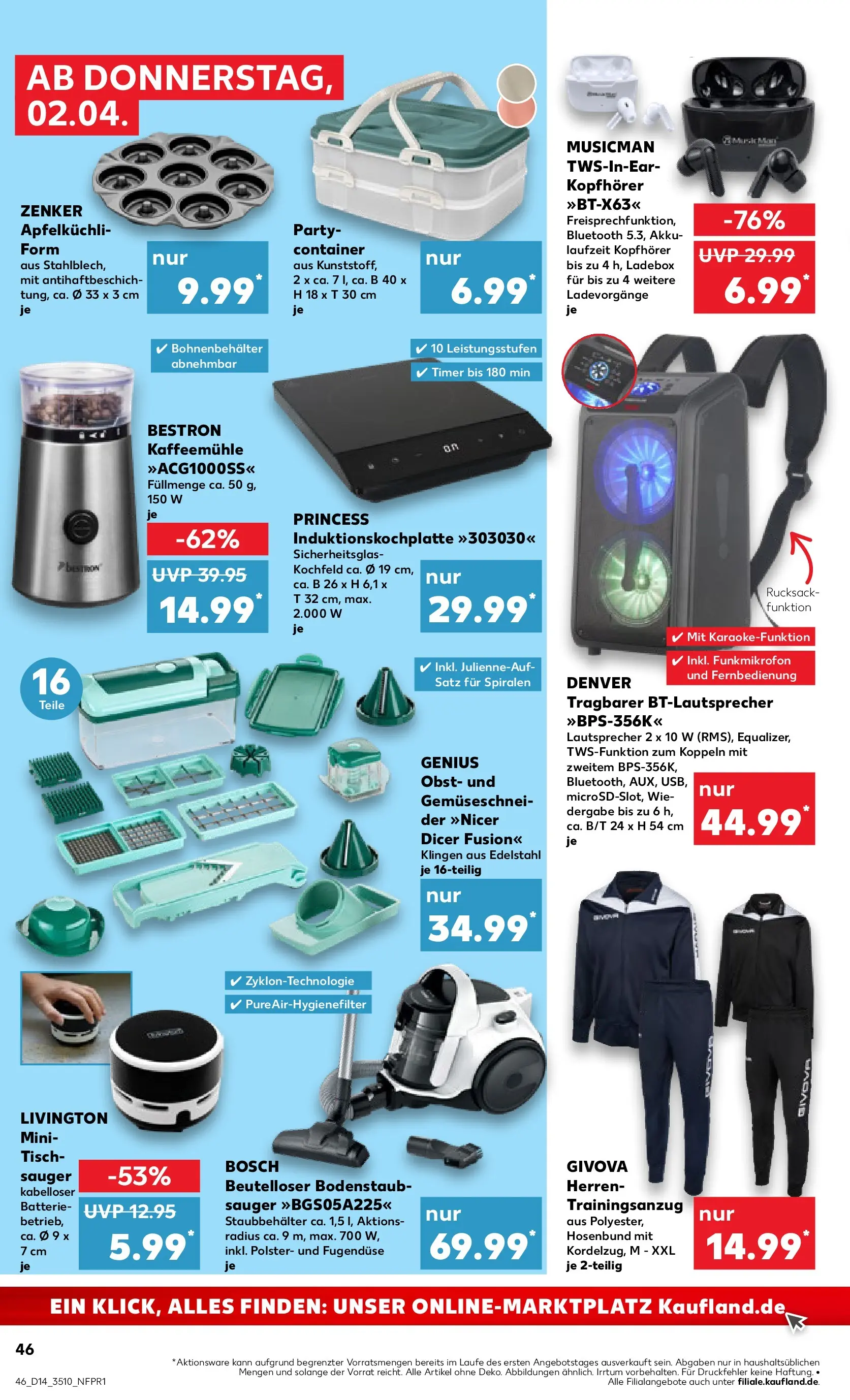 Prospekt Kaufland ab 02.04.2026 » Angebote Online zum Blättern | Seite: 46 | Produkte: Tisch, Kochfeld, Rucksack, Kopfhörer