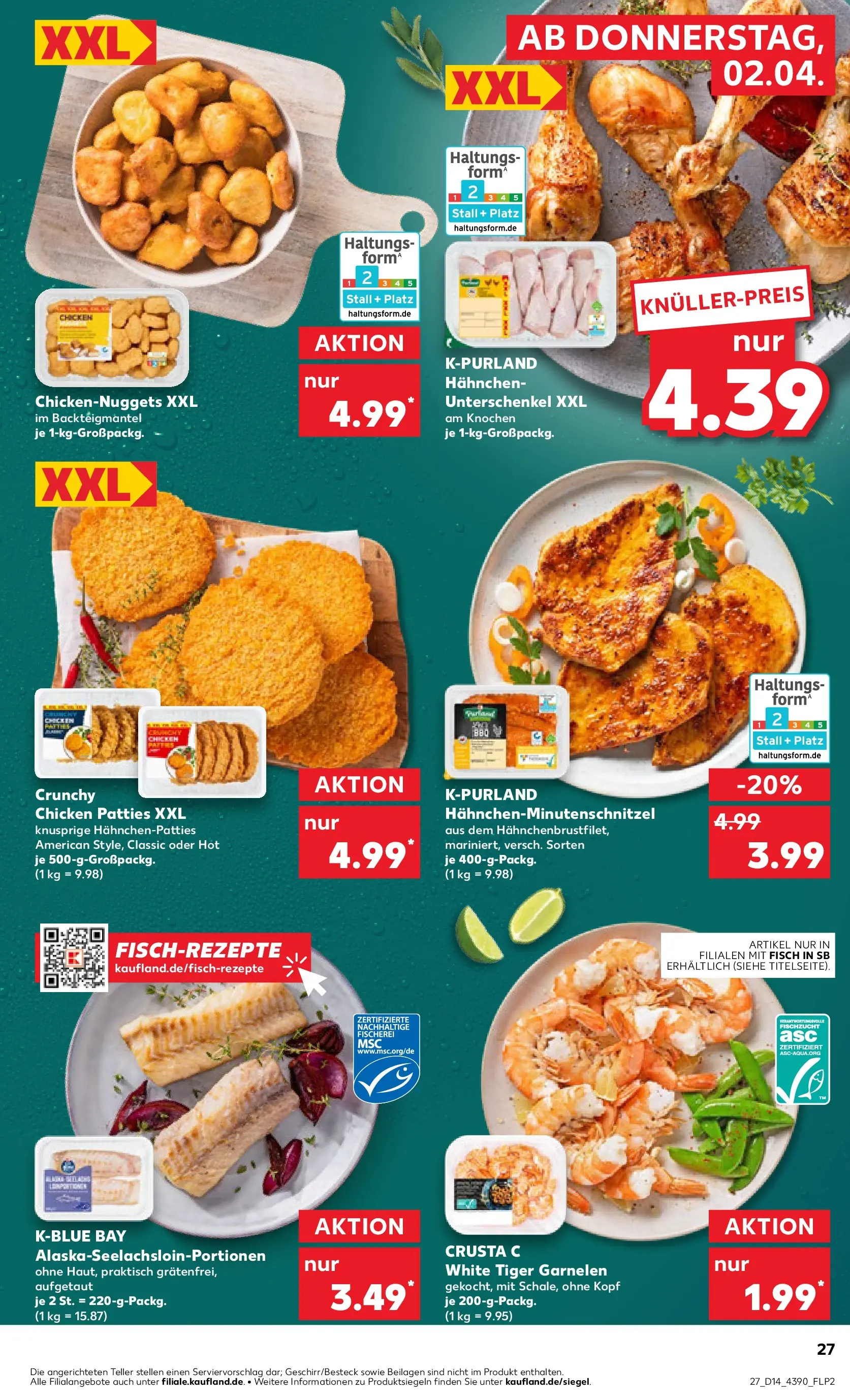 Prospekt Kaufland ab 02.04.2026 » Angebote Online zum Blättern | Seite: 27 | Produkte: Hahnchen, Garnelen, Fisch, Tiger garnelen