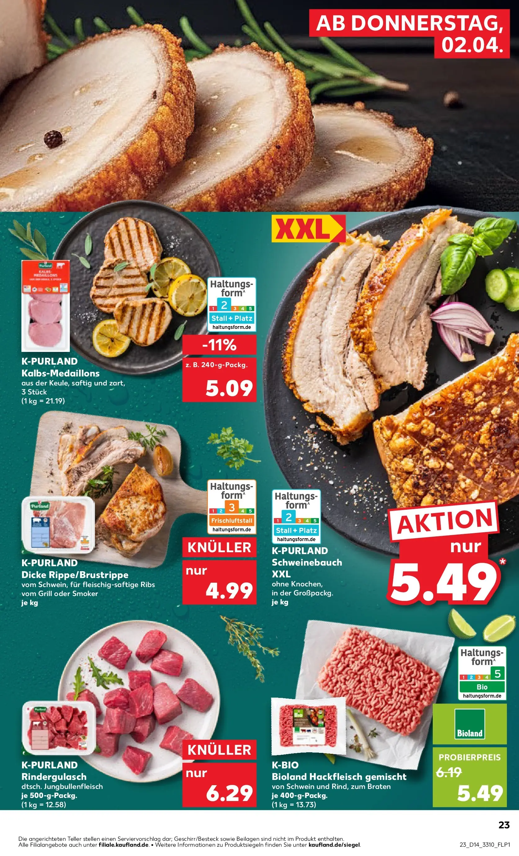 Prospekt Kaufland ab 02.04.2026 » Angebote Online zum Blättern | Seite: 23 | Produkte: Grill, Rindergulasch, Schweinebauch, Hackfleisch