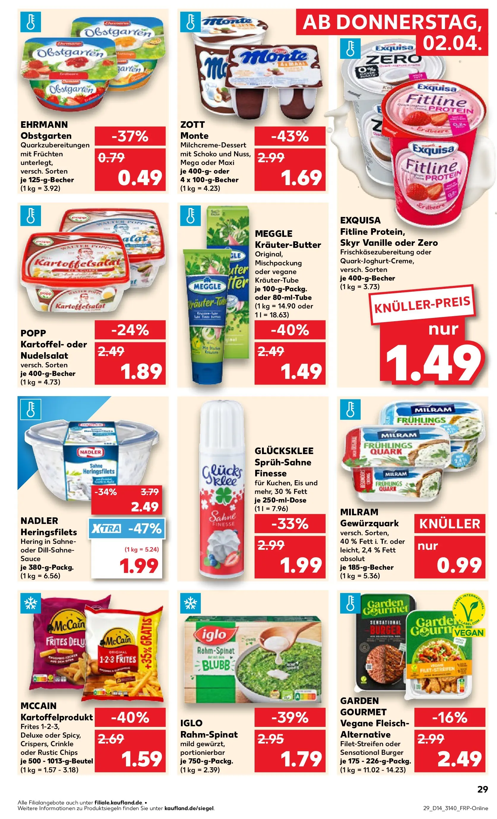 Prospekt Kaufland ab 02.04.2026 » Angebote Online zum Blättern | Seite: 29 | Produkte: Quark, Milram, Fleisch, Eis