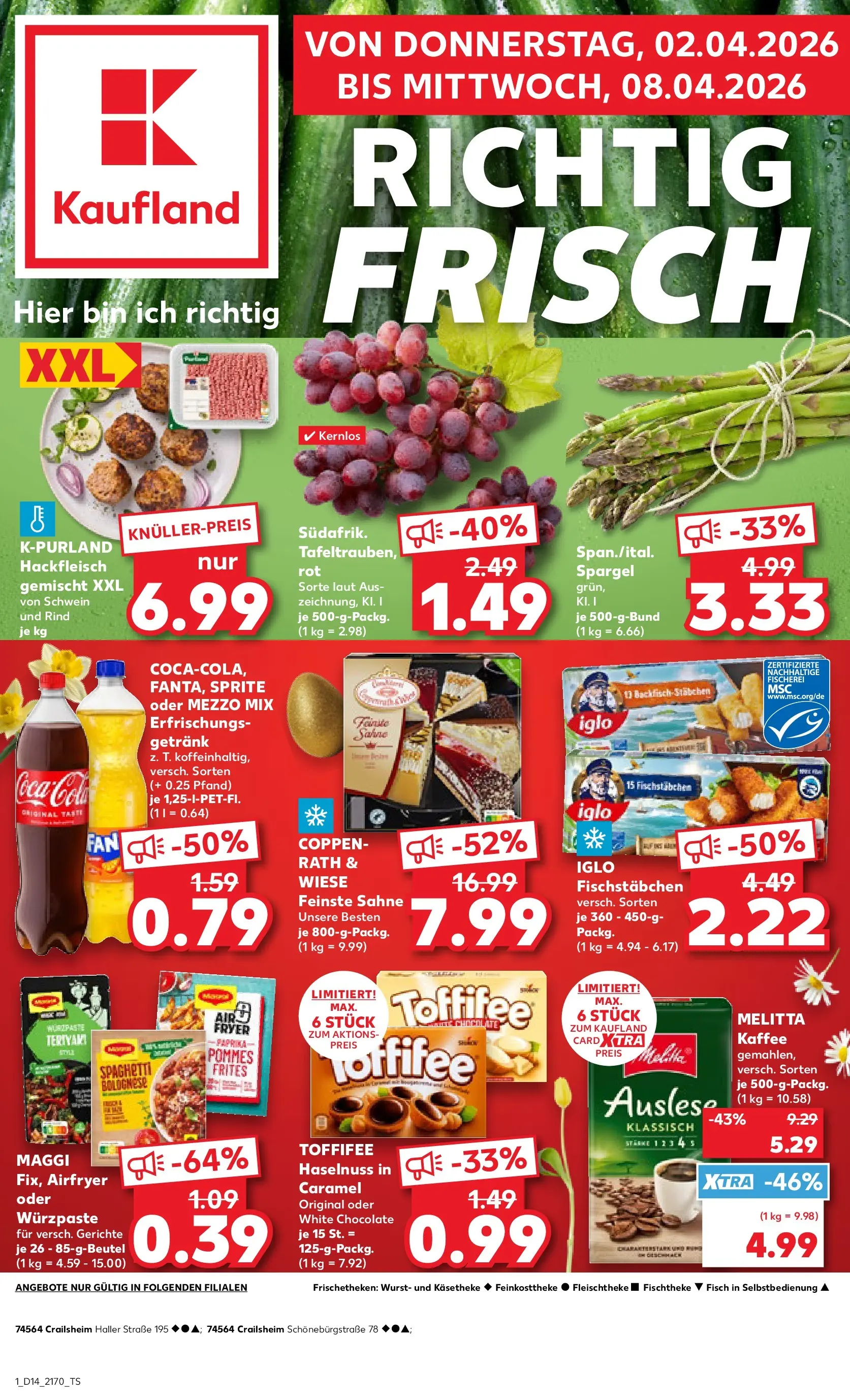 Prospekt Kaufland ab 02.04.2026 » Angebote Online zum Blättern | Seite: 1 | Produkte: Coca cola, Kaffee, Iglo, Fisch