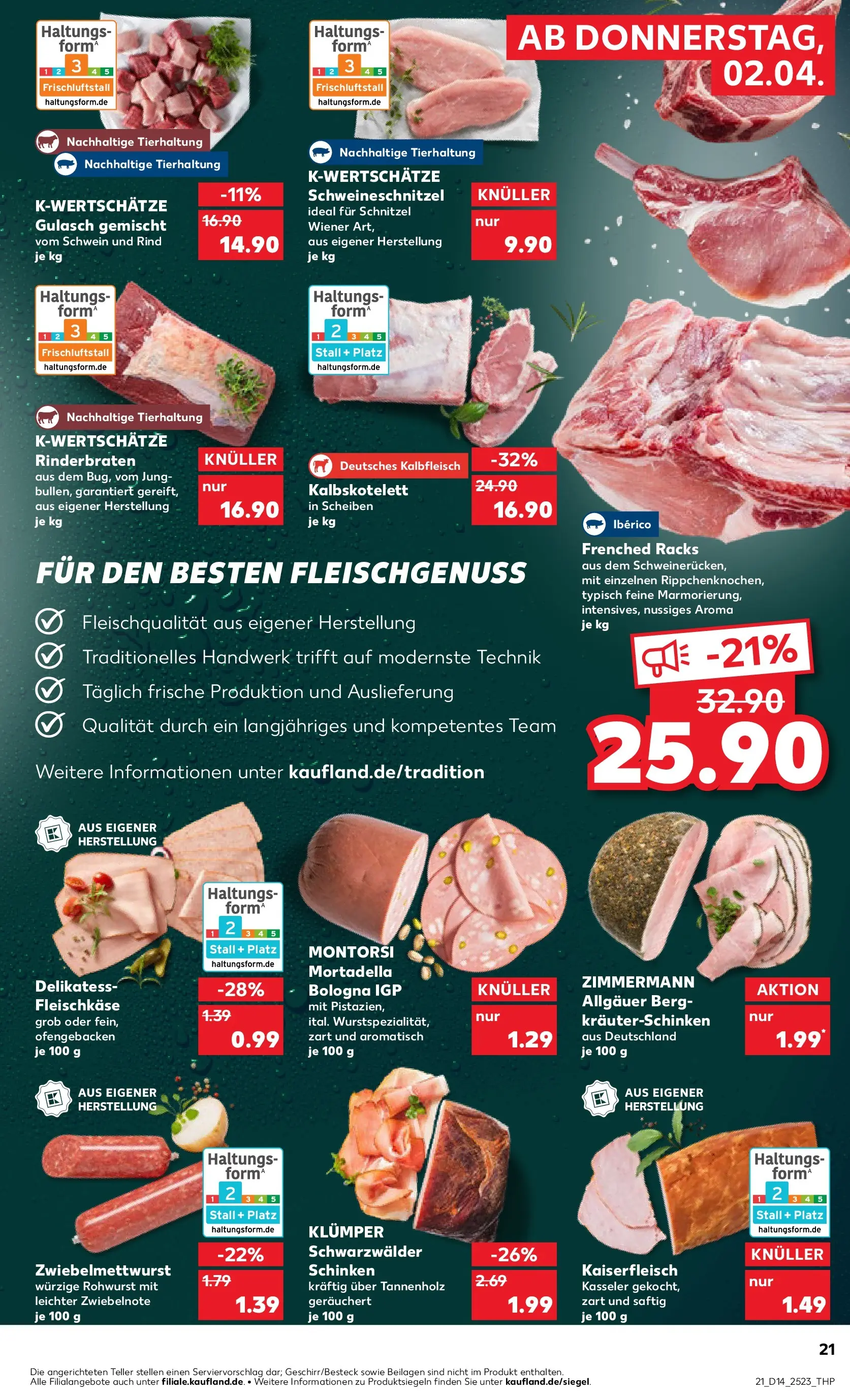 Prospekt Kaufland ab 02.04.2026 » Angebote Online zum Blättern | Seite: 21 | Produkte: Rinderbraten, Schnitzel, Gulasch, Schinken
