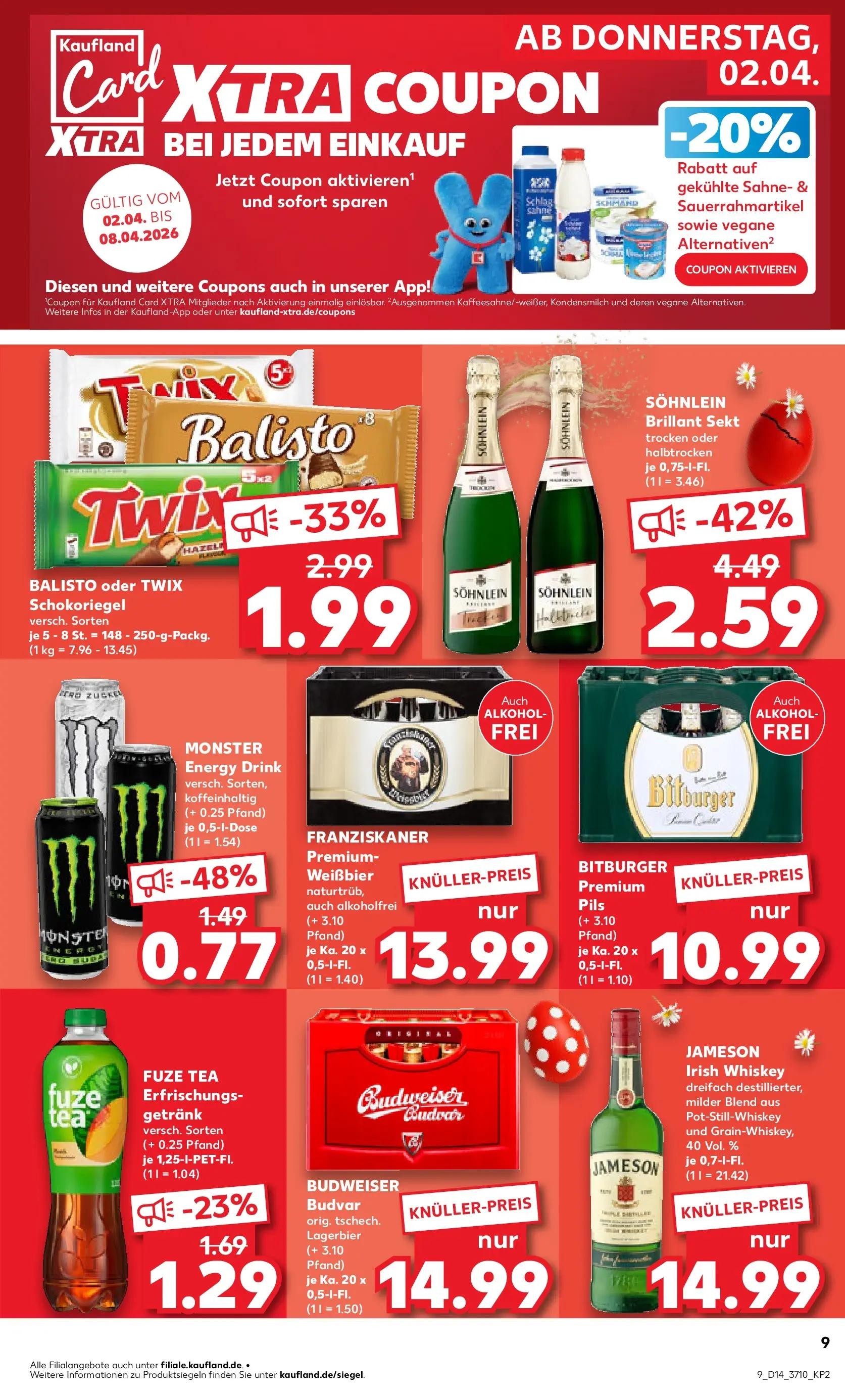 Prospekt Kaufland ab 02.04.2026 » Angebote Online zum Blättern | Seite: 9 | Produkte: Franziskaner, Jameson, Twix, Whiskey