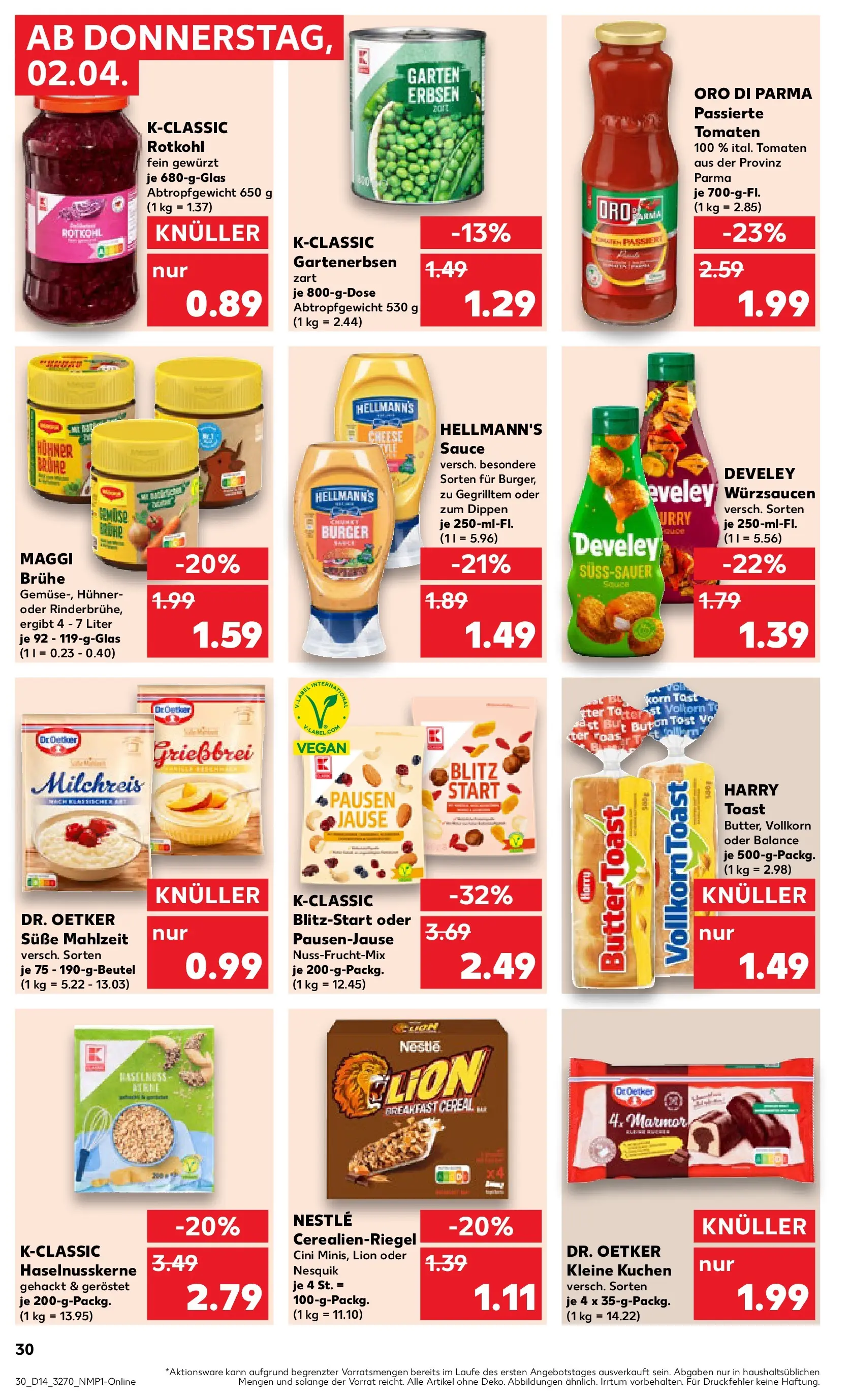 Prospekt Kaufland ab 02.04.2026 » Angebote Online zum Blättern | Seite: 30 | Produkte: Butter, Burger, Kuchen, Erbsen