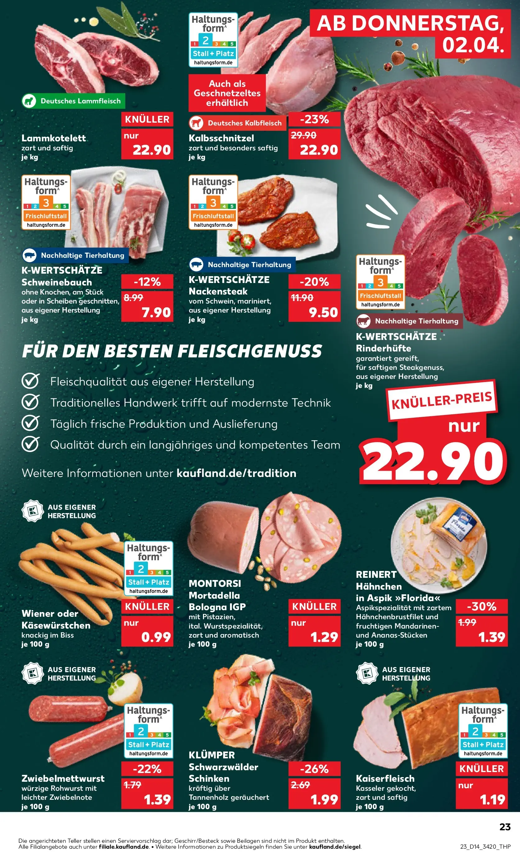 Prospekt Kaufland ab 02.04.2026 » Angebote Online zum Blättern | Seite: 23 | Produkte: Schweinebauch, Mandarinen, Schinken, Steak