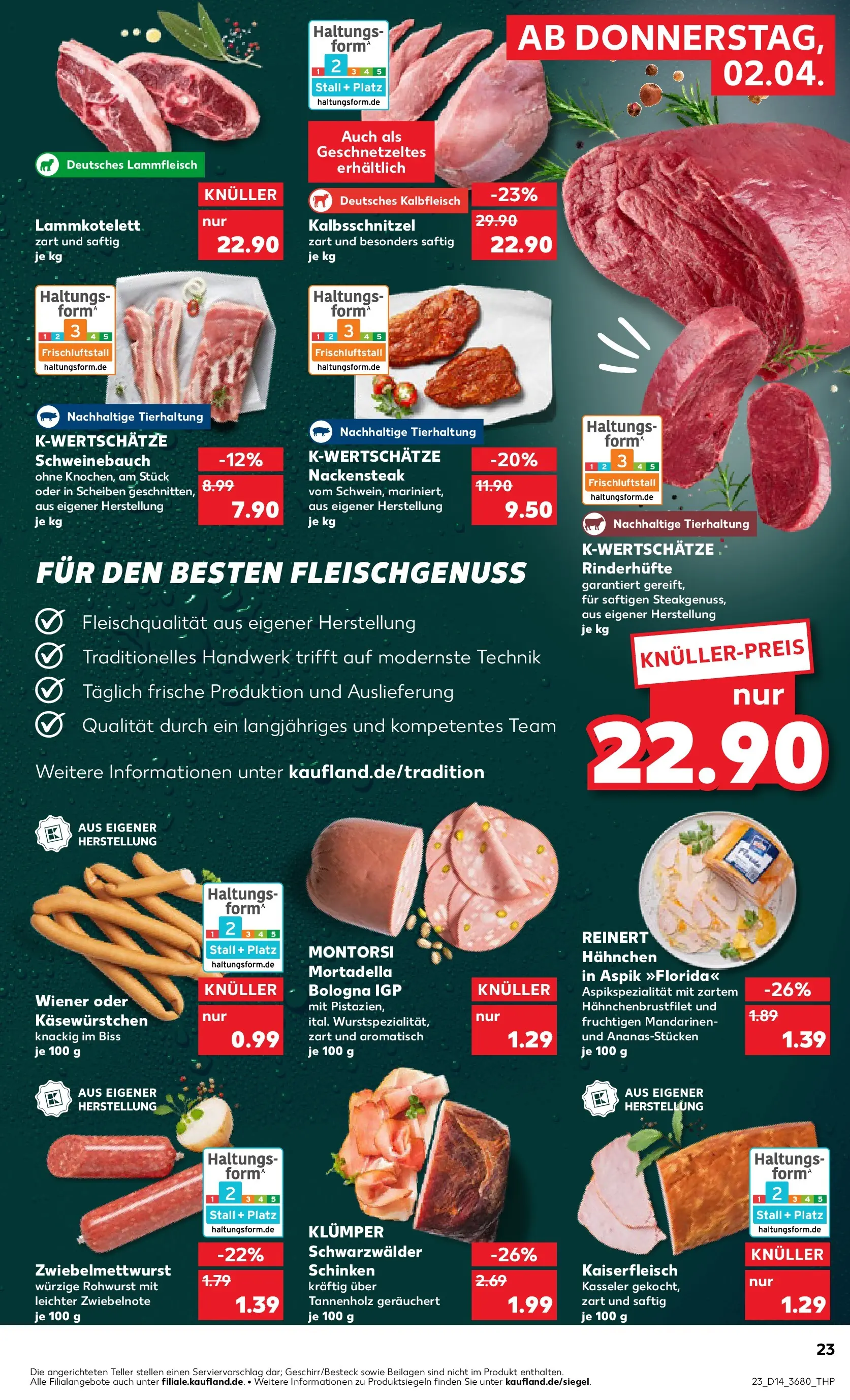 Prospekt Kaufland ab 02.04.2026 » Angebote Online zum Blättern | Seite: 23 | Produkte: Schweinebauch, Mandarinen, Schinken, Steak
