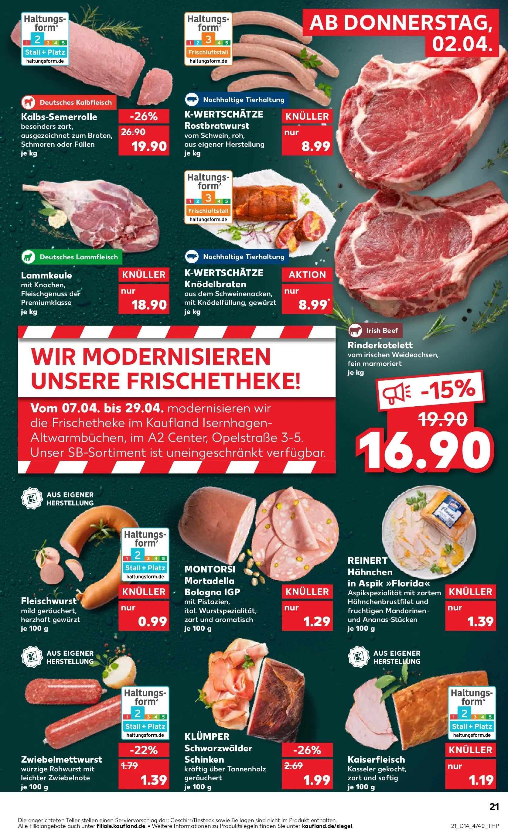 Prospekt Kaufland ab 02.04.2026 » Angebote Online zum Blättern | Seite: 21 | Produkte: Lammkeule, Hahnchen, Mandarinen, Schinken