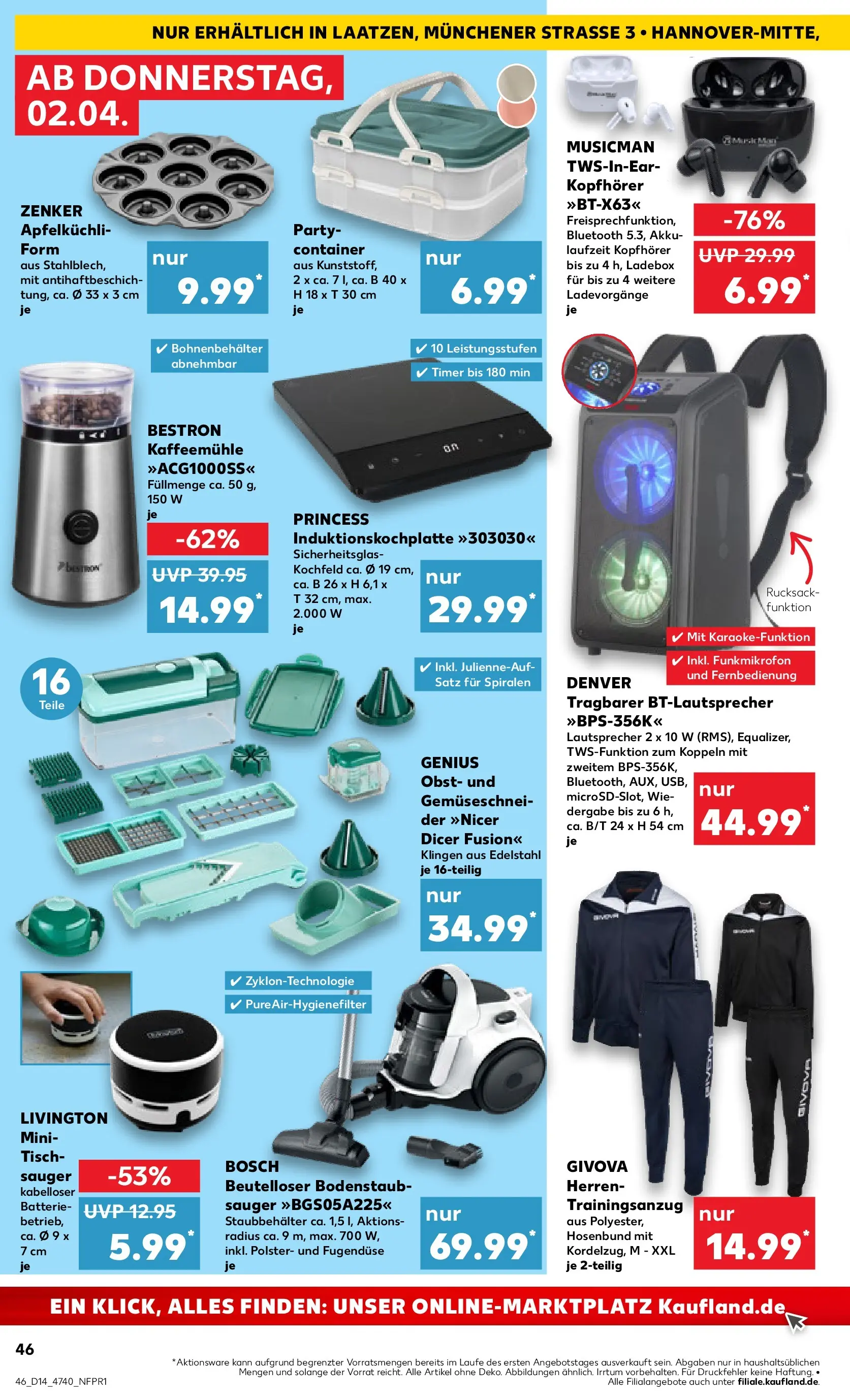 Prospekt Kaufland ab 02.04.2026 » Angebote Online zum Blättern | Seite: 46 | Produkte: Lautsprecher, Tisch, Kochfeld, Obst
