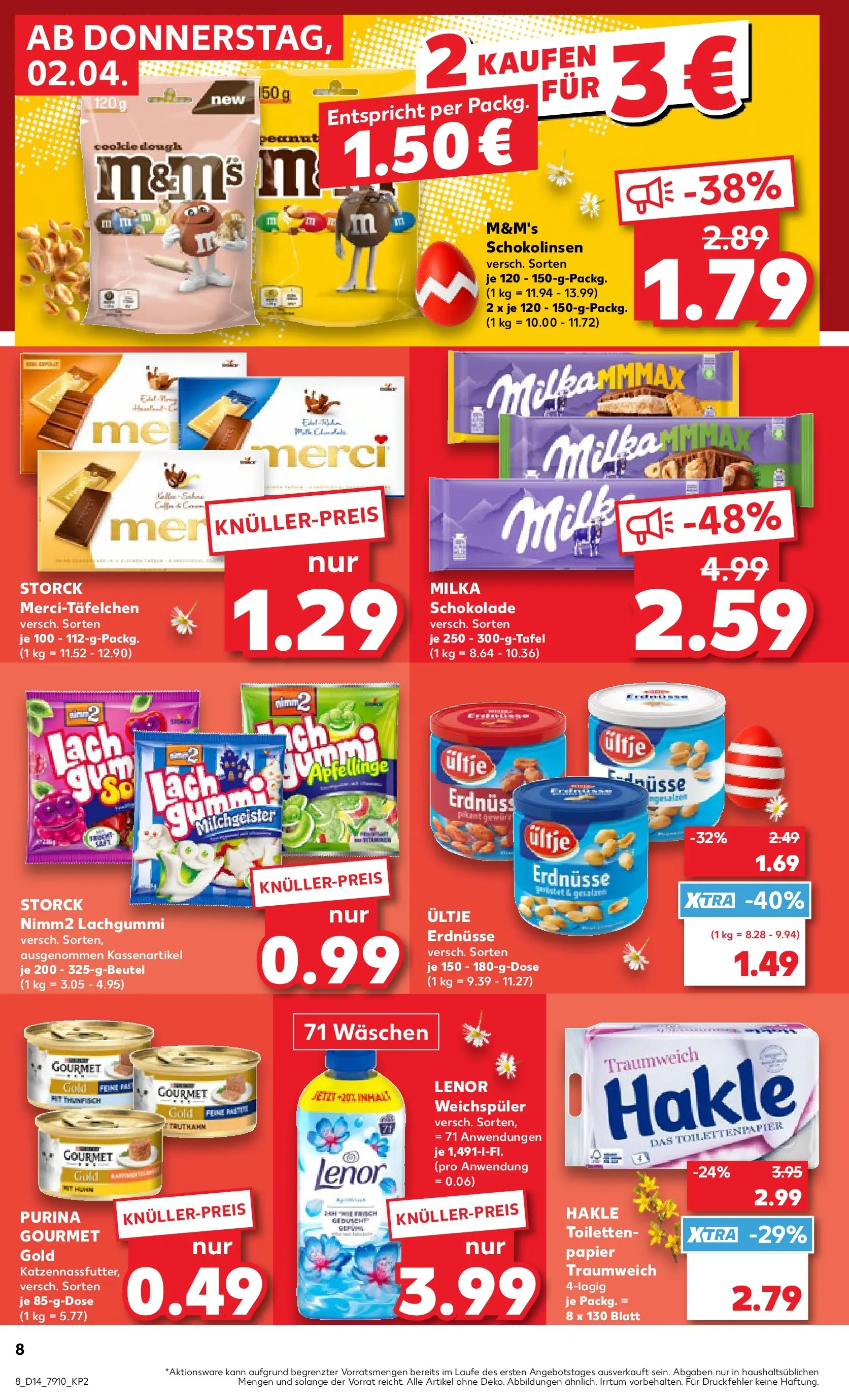Prospekt Kaufland ab 02.04.2026 » Angebote Online zum Blättern | Seite: 8 | Produkte: Lenor, Ultje erdnusse, Purina gourmet gold, Toilettenpapier