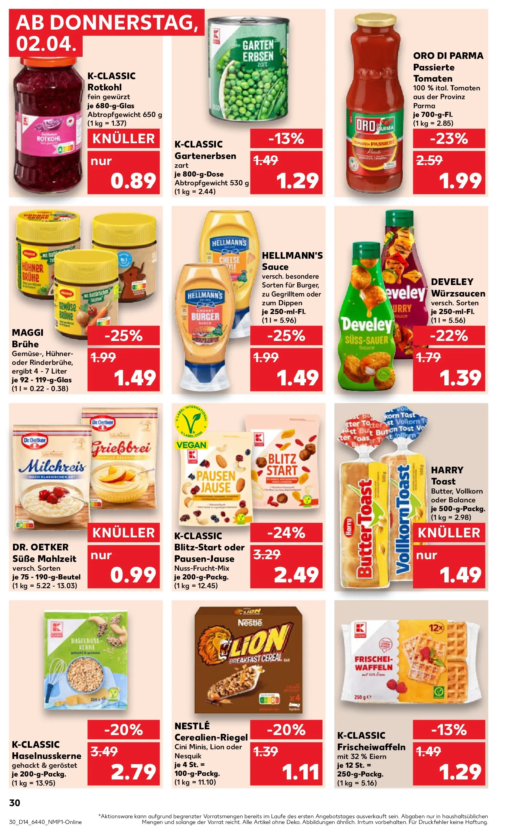 Prospekt Kaufland ab 02.04.2026 » Angebote Online zum Blättern | Seite: 30 | Produkte: Maggi, Rotkohl, Waffeln, Erbsen