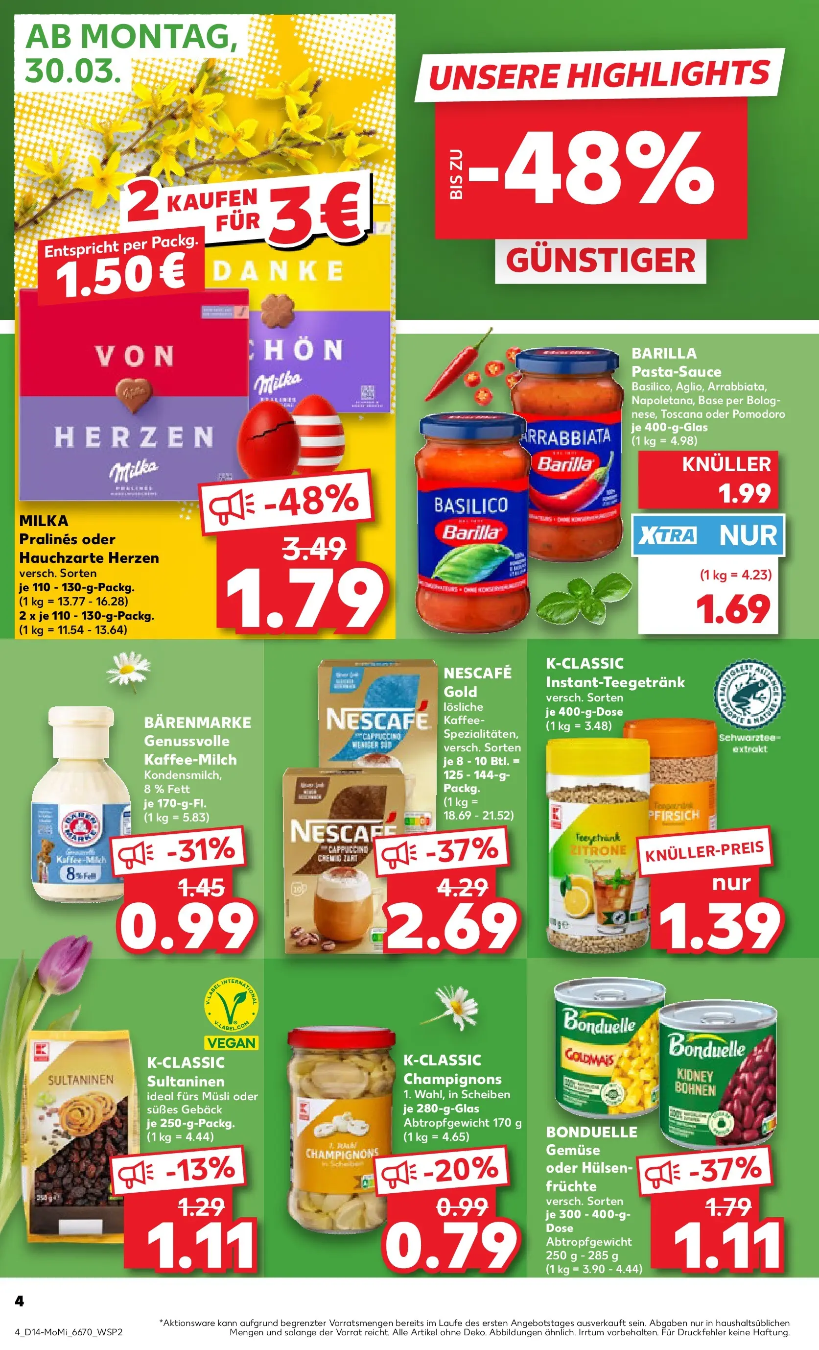 Prospekt Kaufland ab 30.03.2026 » Angebote Online zum Blättern | Seite: 4 | Produkte: Champignons, Gemüse, Pfirsich, Nescafe gold