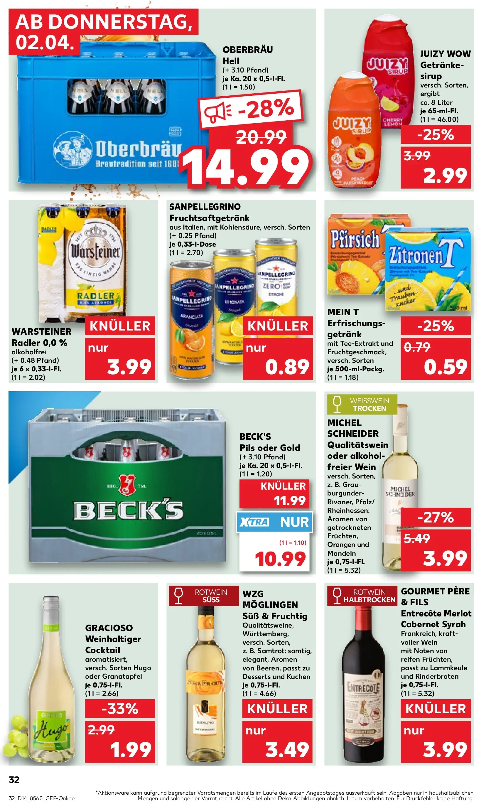 Prospekt Kaufland ab 02.04.2026 » Angebote Online zum Blättern | Seite: 32 | Produkte: Weißwein, Entrecote, Sirup, Hugo