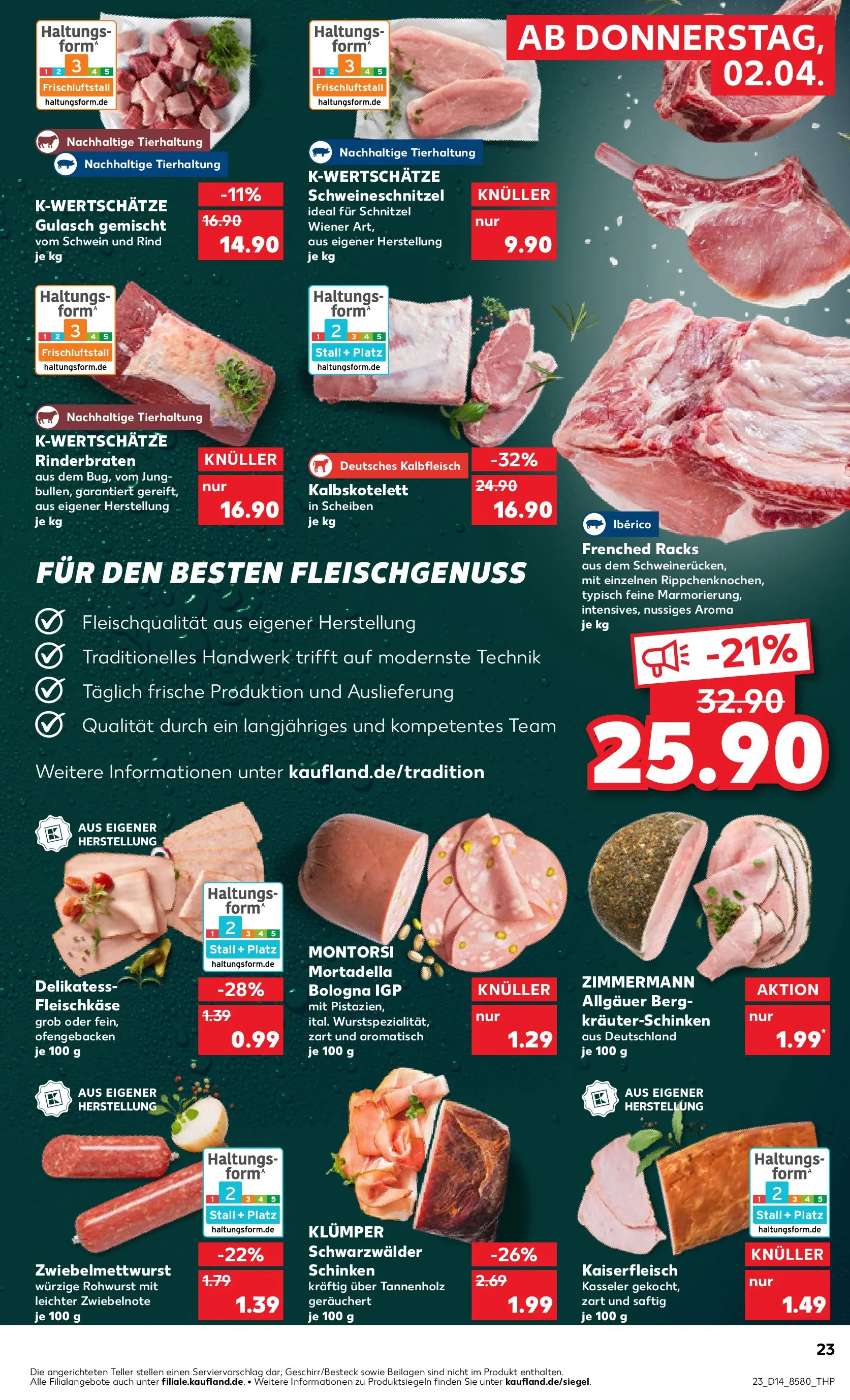 Prospekt Kaufland ab 02.04.2026 » Angebote Online zum Blättern | Seite: 23 | Produkte: Rinderbraten, Schnitzel, Gulasch, Schinken
