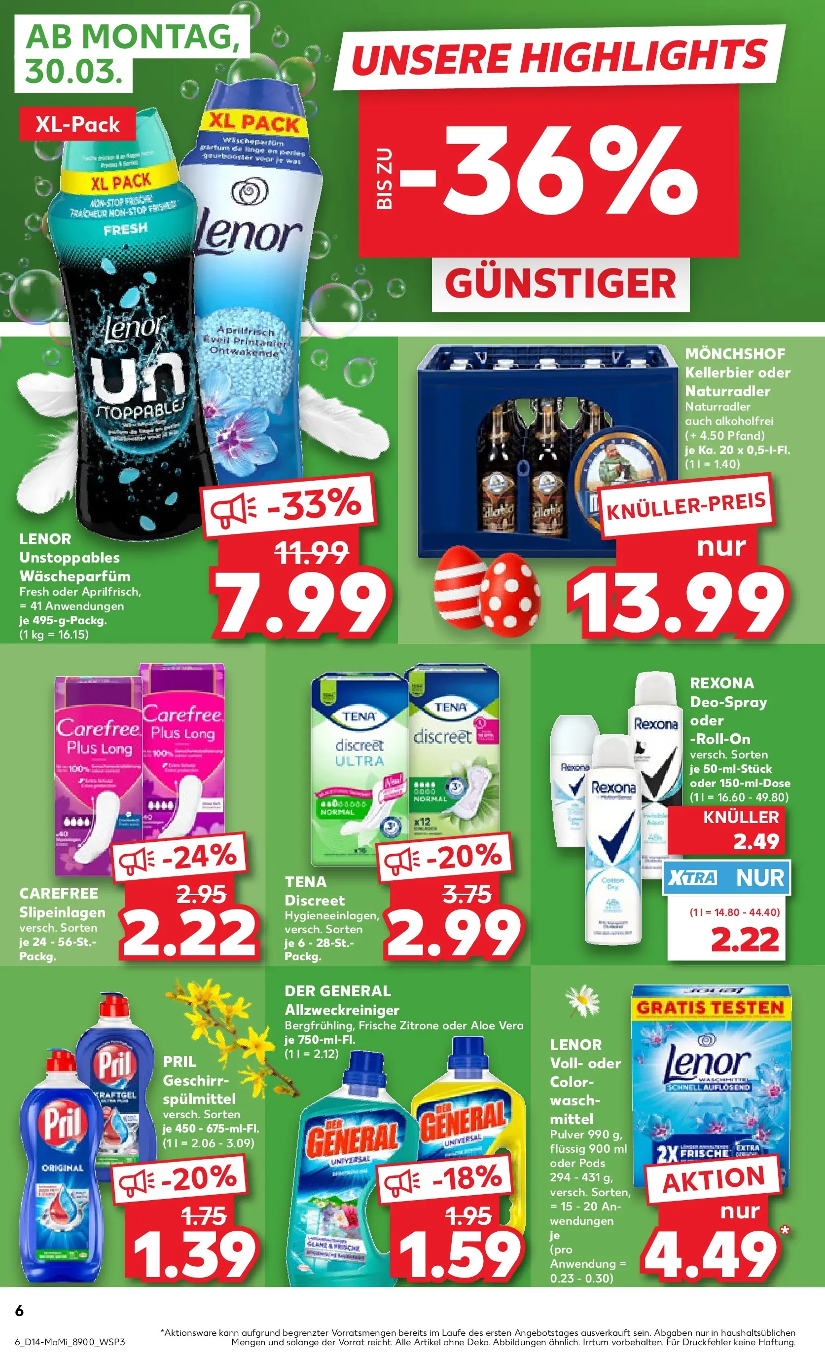 Prospekt Kaufland ab 30.03.2026 » Angebote Online zum Blättern | Seite: 6 | Produkte: Lenor, Monchshof, Geschirrspülmittel, Deospray