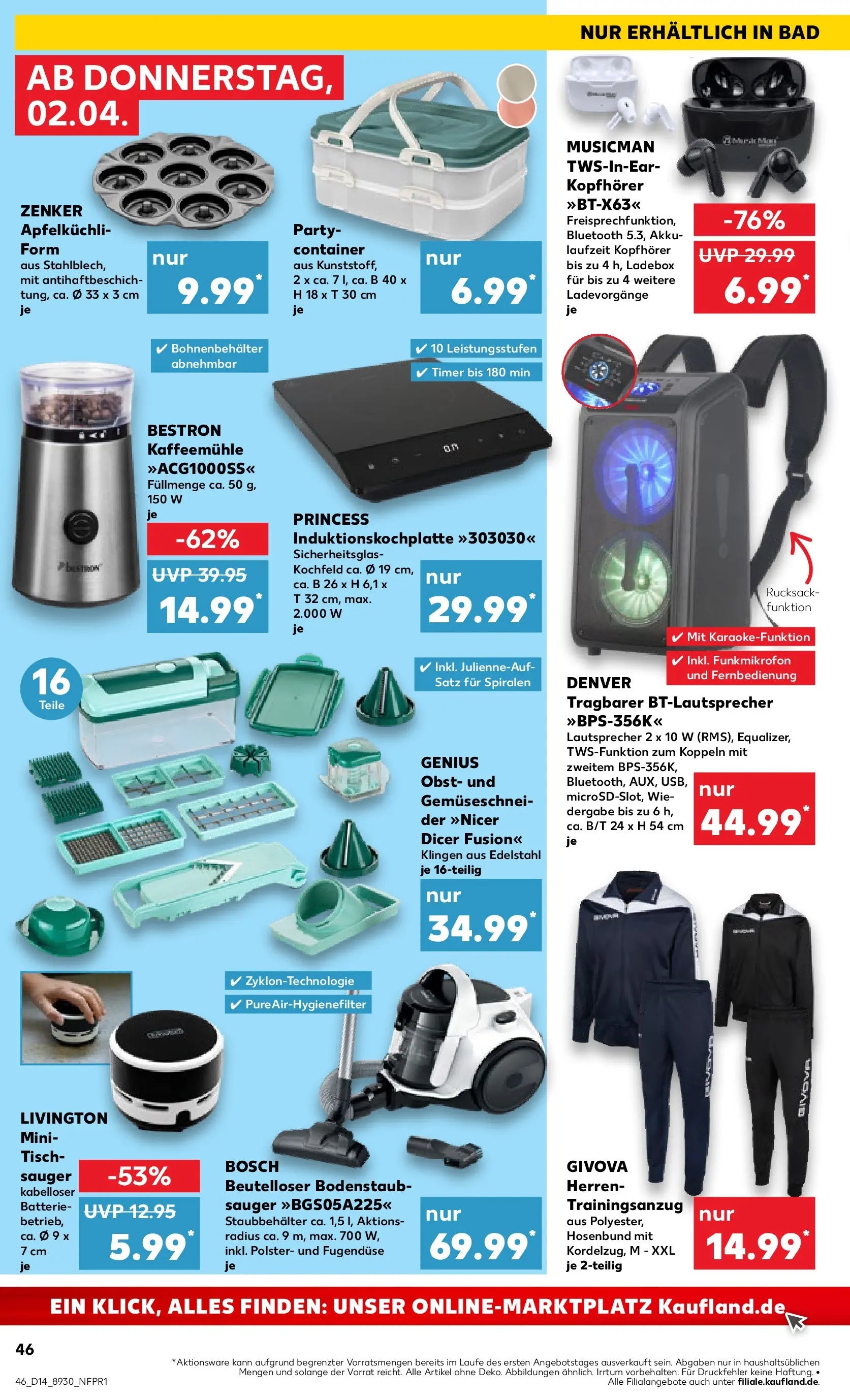 Prospekt Kaufland ab 02.04.2026 » Angebote Online zum Blättern | Seite: 46 | Produkte: Lautsprecher, Tisch, Batterie, Kopfhörer