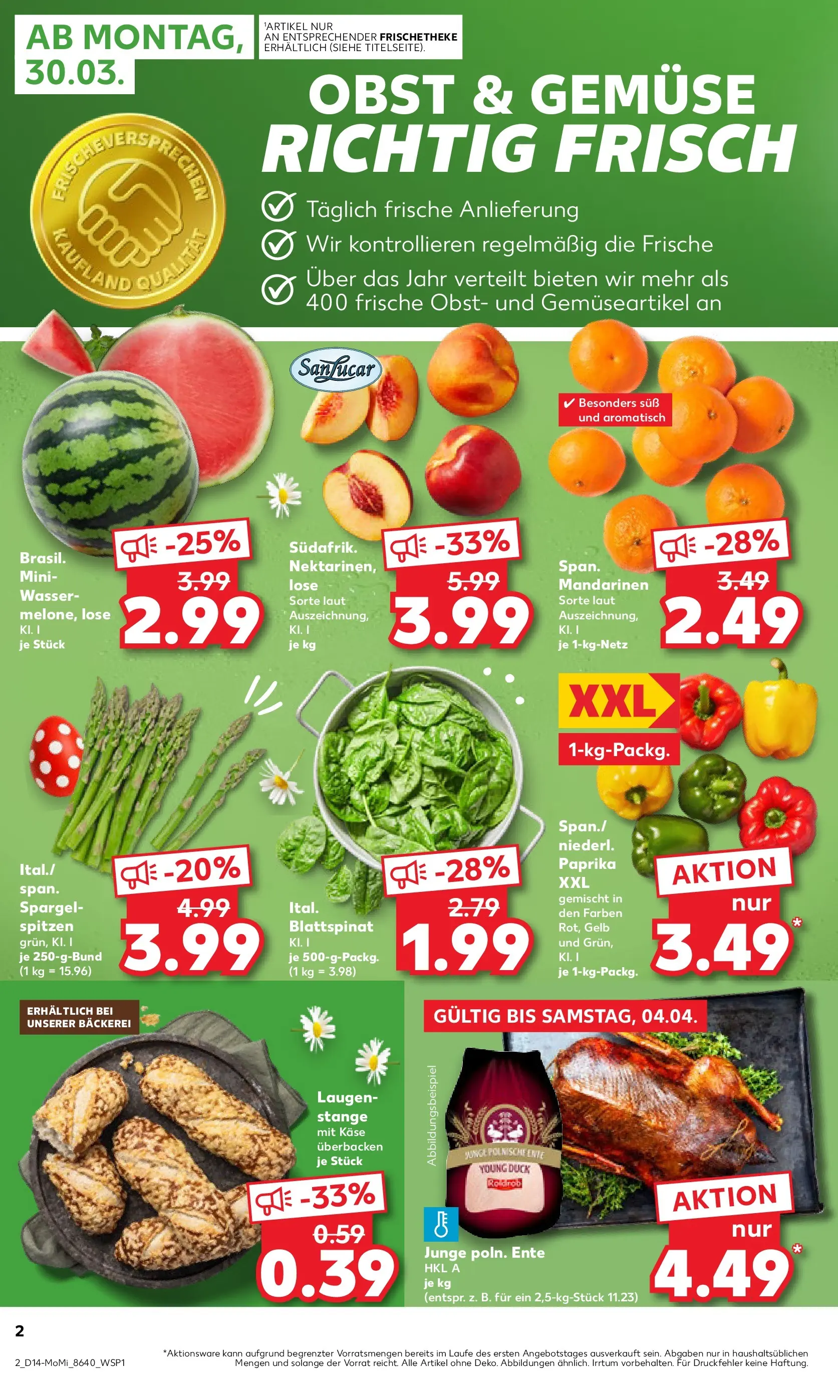 Prospekt Kaufland ab 30.03.2026 » Angebote Online zum Blättern | Seite: 2 | Produkte: Bäckerei, Gemüse, Paprika, Obst