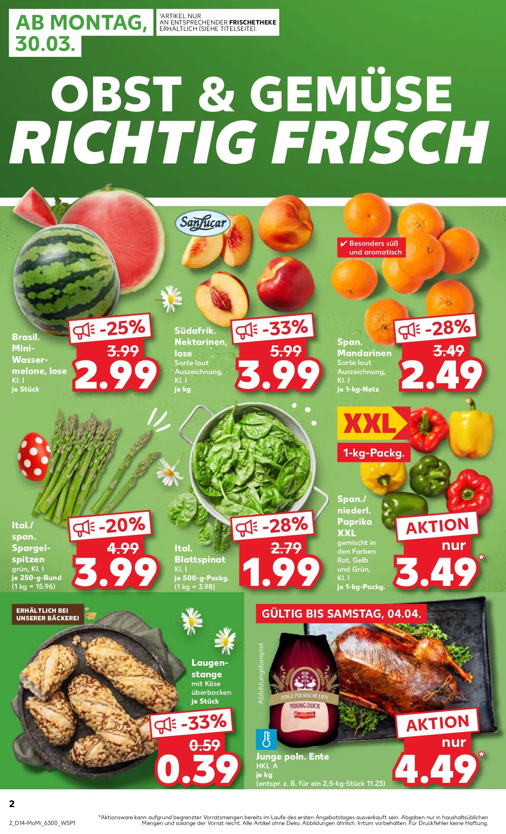 Prospekt Kaufland ab 30.03.2026 » Angebote Online zum Blättern | Seite: 2 | Produkte: Bäckerei, Käse, Mandarinen, Gemüse