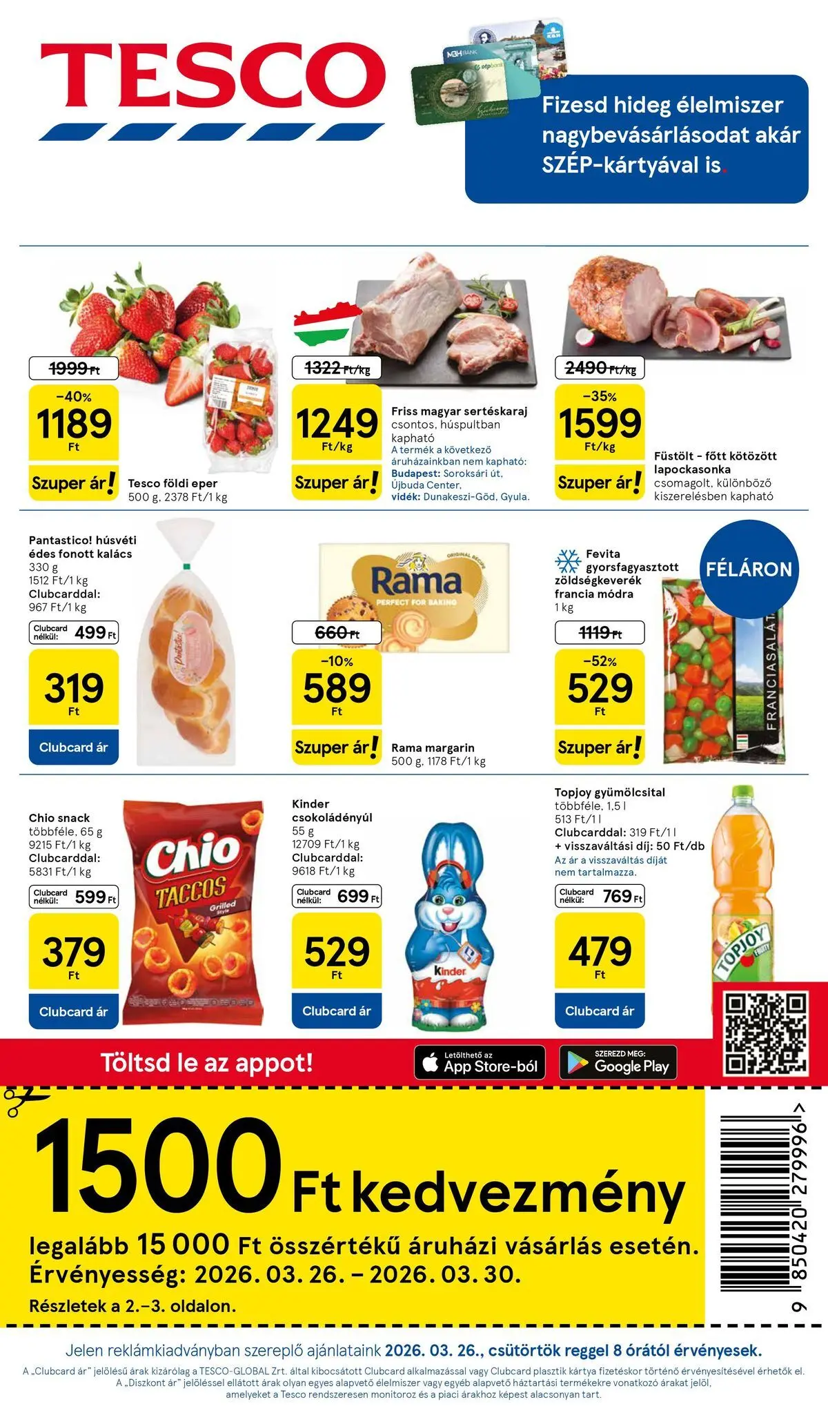 Tesco - Tesco újság érvényessége 2026.04.01-ig - 2026.03.26.-tól - online | Oldal: 1 | Termékek: Zöldségkeverék, Gyümölcsital, Margarin, Eper