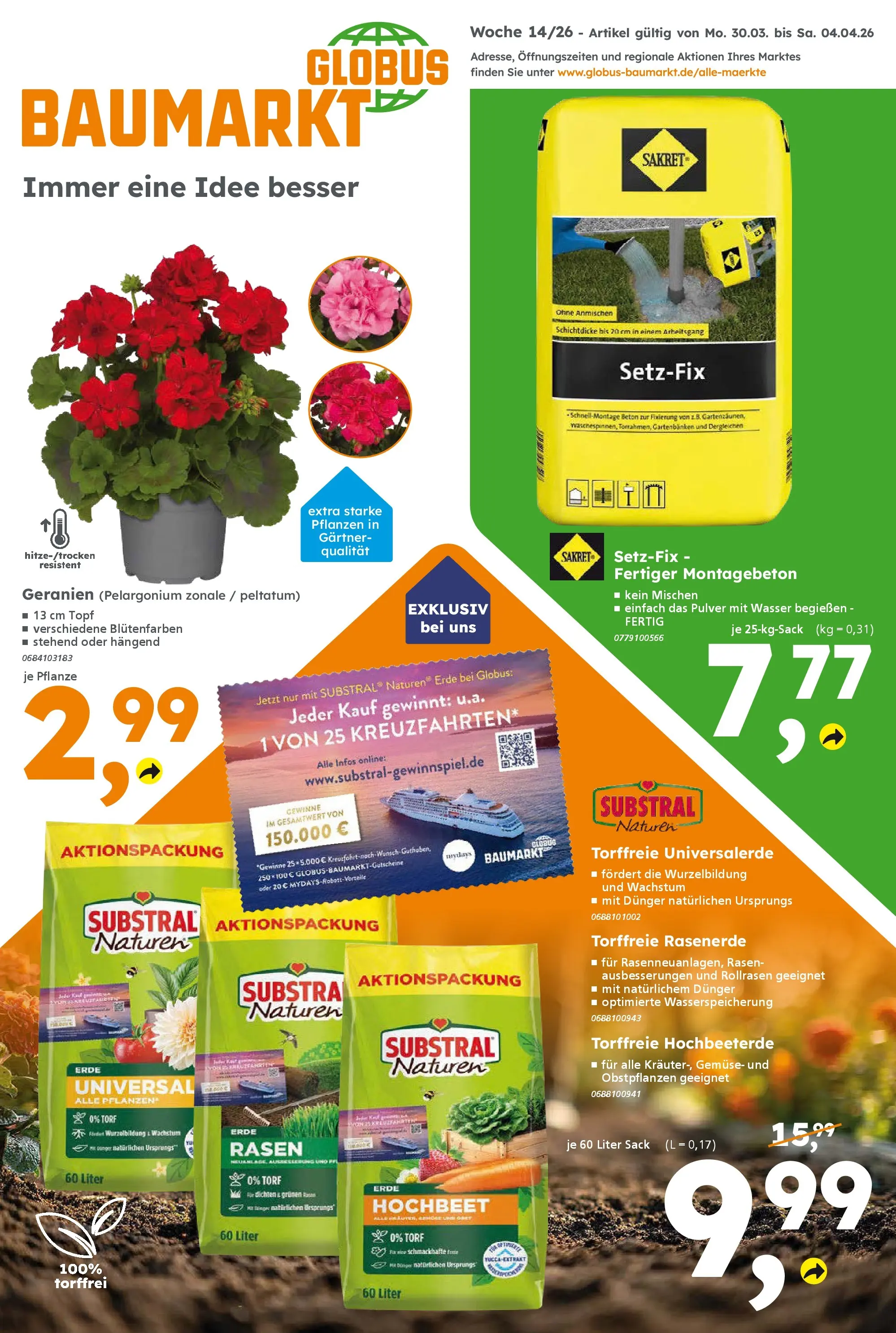 Globus Baumarkt Prospekt Dresden	 (ab 29.03.2026) zum Blättern | Seite: 1 | Produkte: Hochbeet, Geranien, Wasser, Gemüse