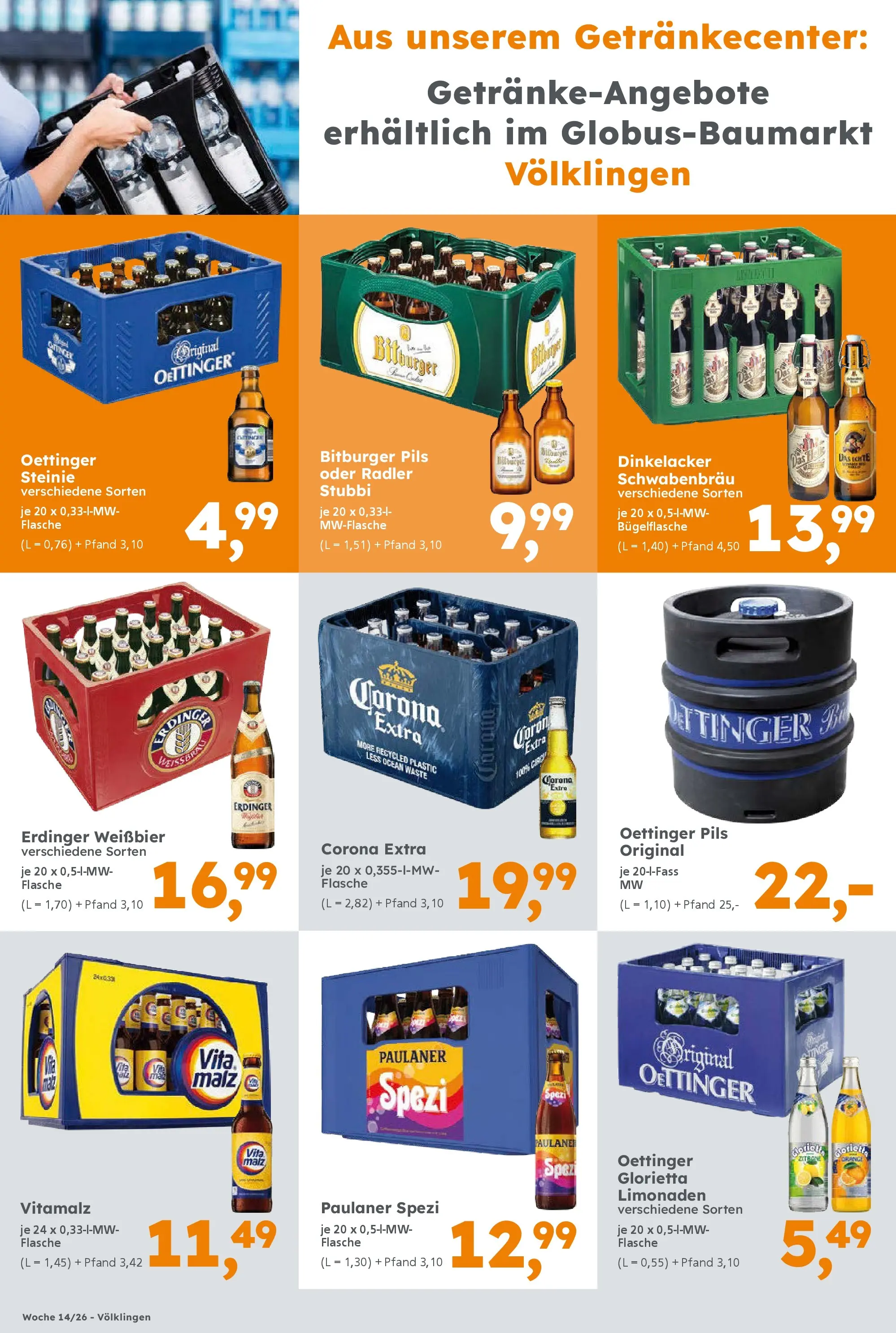 Globus Baumarkt Prospekt Saarbrücken	 (ab 30.03.2026) zum Blättern | Seite: 16 | Produkte: Erdinger, Pils, Burger, Paulaner