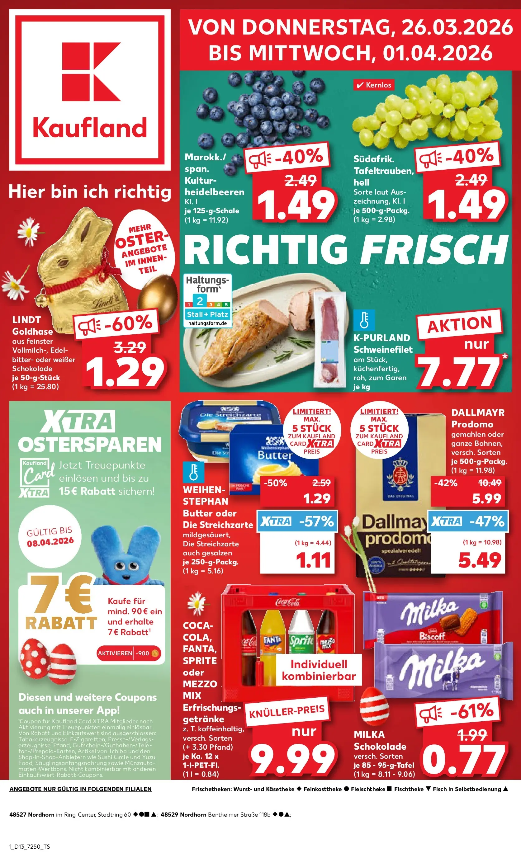 Prospekt Kaufland ab 26.03.2026 » Angebote Online zum Blättern | Seite: 1 | Produkte: Mezzo mix, Milka schokolade, Lindt, Dallmayr prodomo