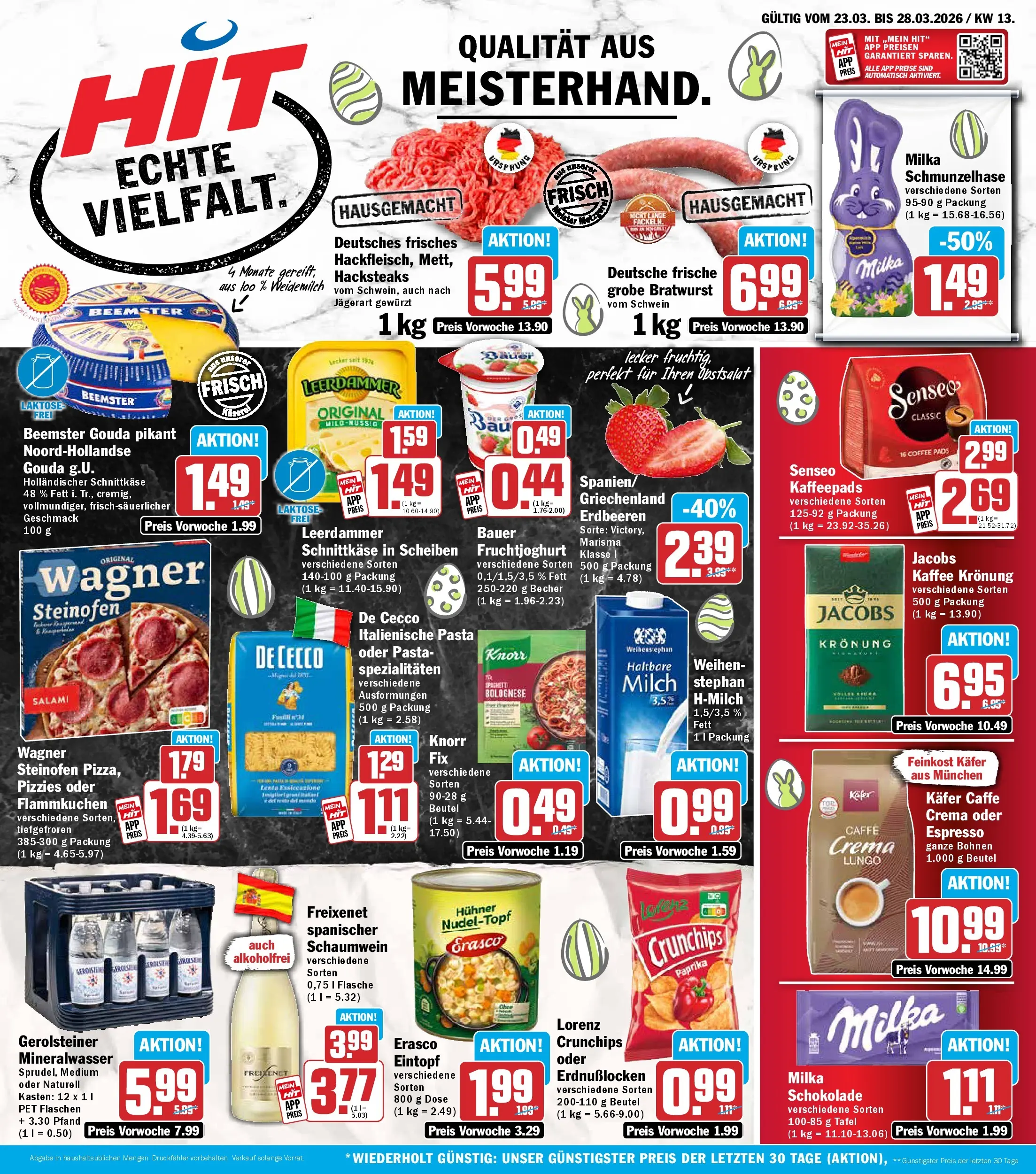 HIT Wochenangebote Hachenburg (ab 23.03.2026) zum Blättern | Seite: 1 | Produkte: Kaffeepads, Kaffee, Bratwurst, Erasco