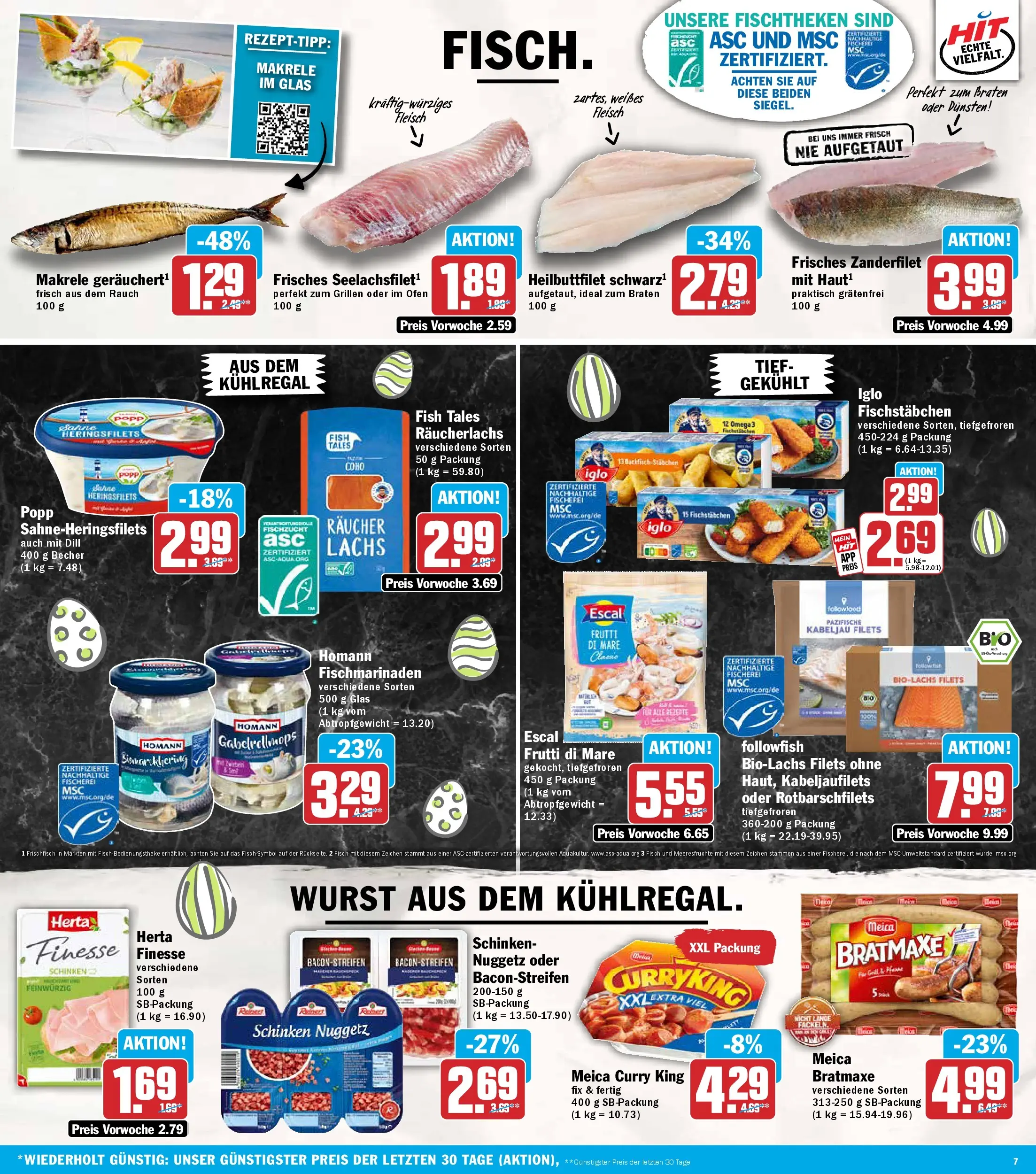 HIT Wochenangebote Hachenburg (ab 23.03.2026) zum Blättern | Seite: 7 | Produkte: Räucherlachs, Wurst, Schinken, Fleisch