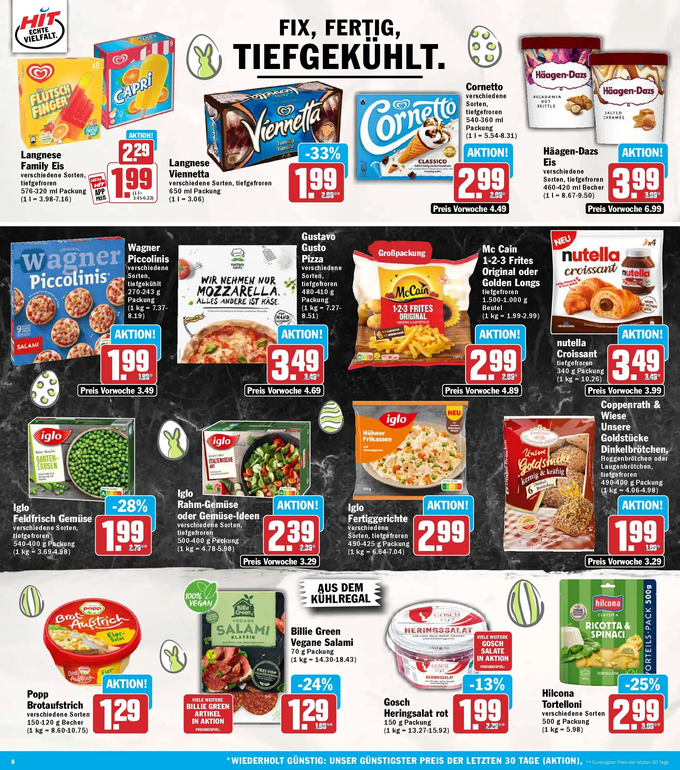 HIT Wochenangebote Hachenburg (ab 23.03.2026) zum Blättern | Seite: 8 | Produkte: Langnese, McCain, Gemüse, Piccolinis