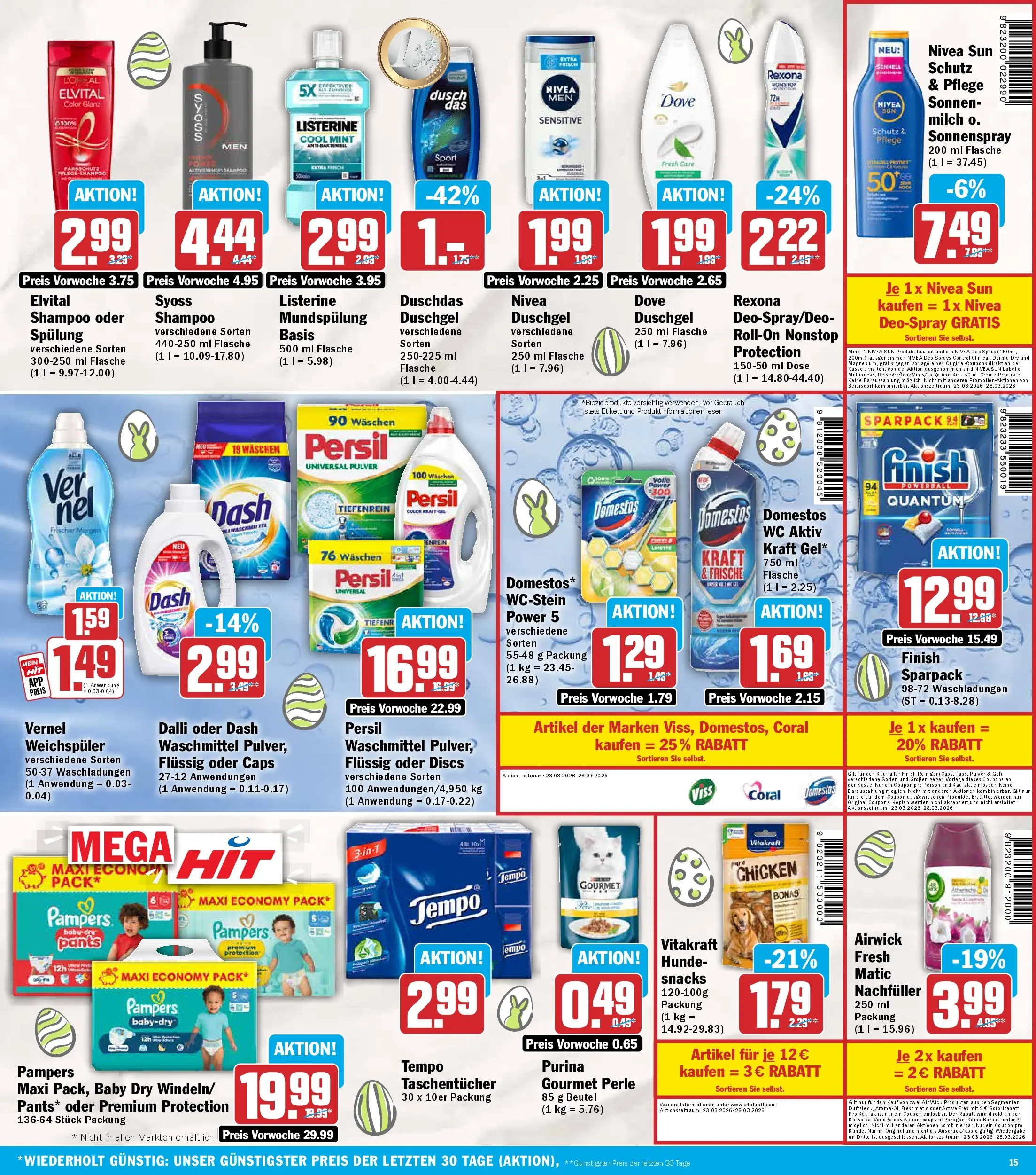 HIT Wochenangebote Hachenburg (ab 23.03.2026) zum Blättern | Seite: 15 | Produkte: Milch, Finish, Spülung, Persil