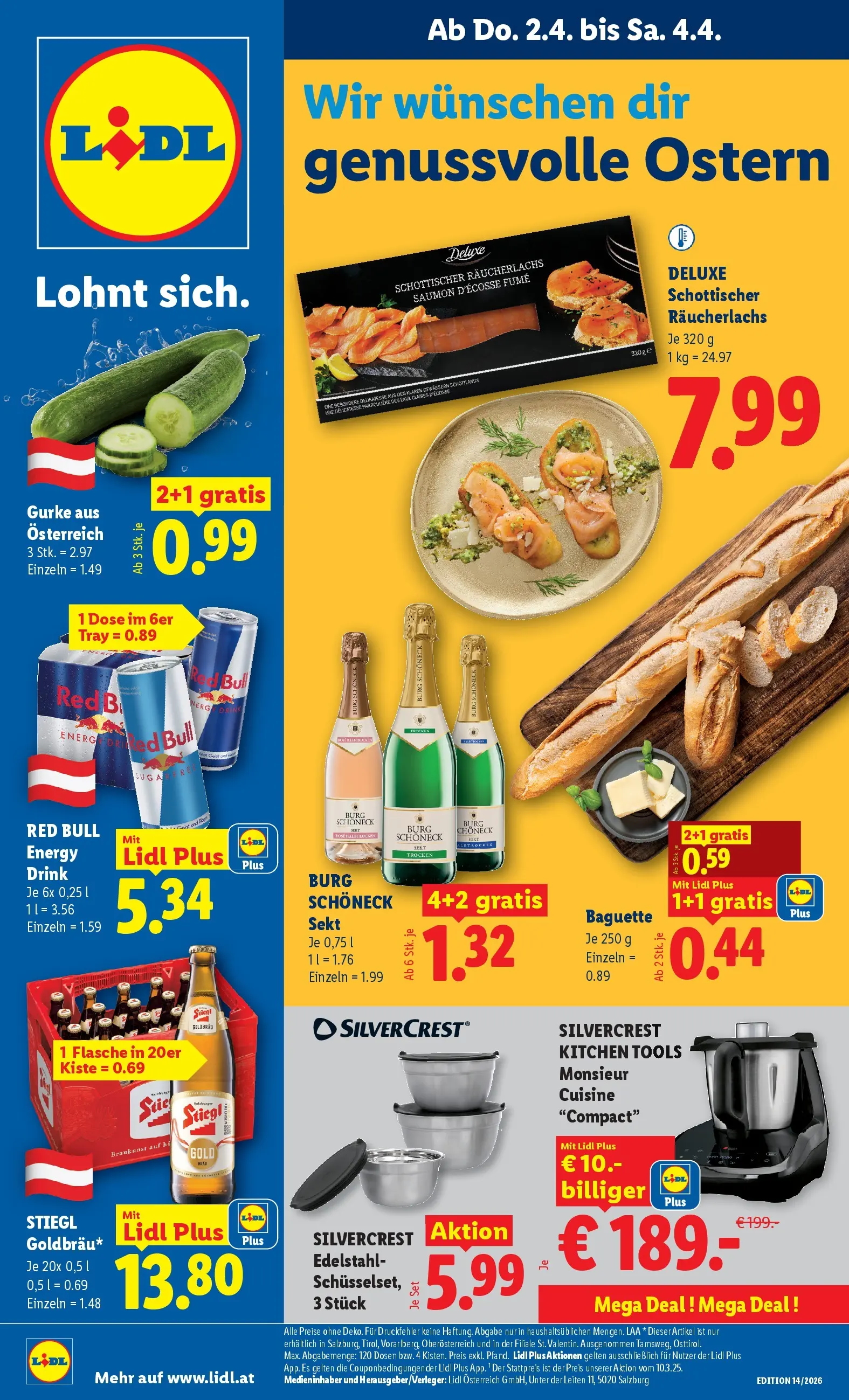 Lidl Flugblatt - Jenbach, Eferding, Dornbirn ab 02.04.2026 - Angebote ab donnerstag | Seite: 1 | Produkte: Jääkaappipakastin