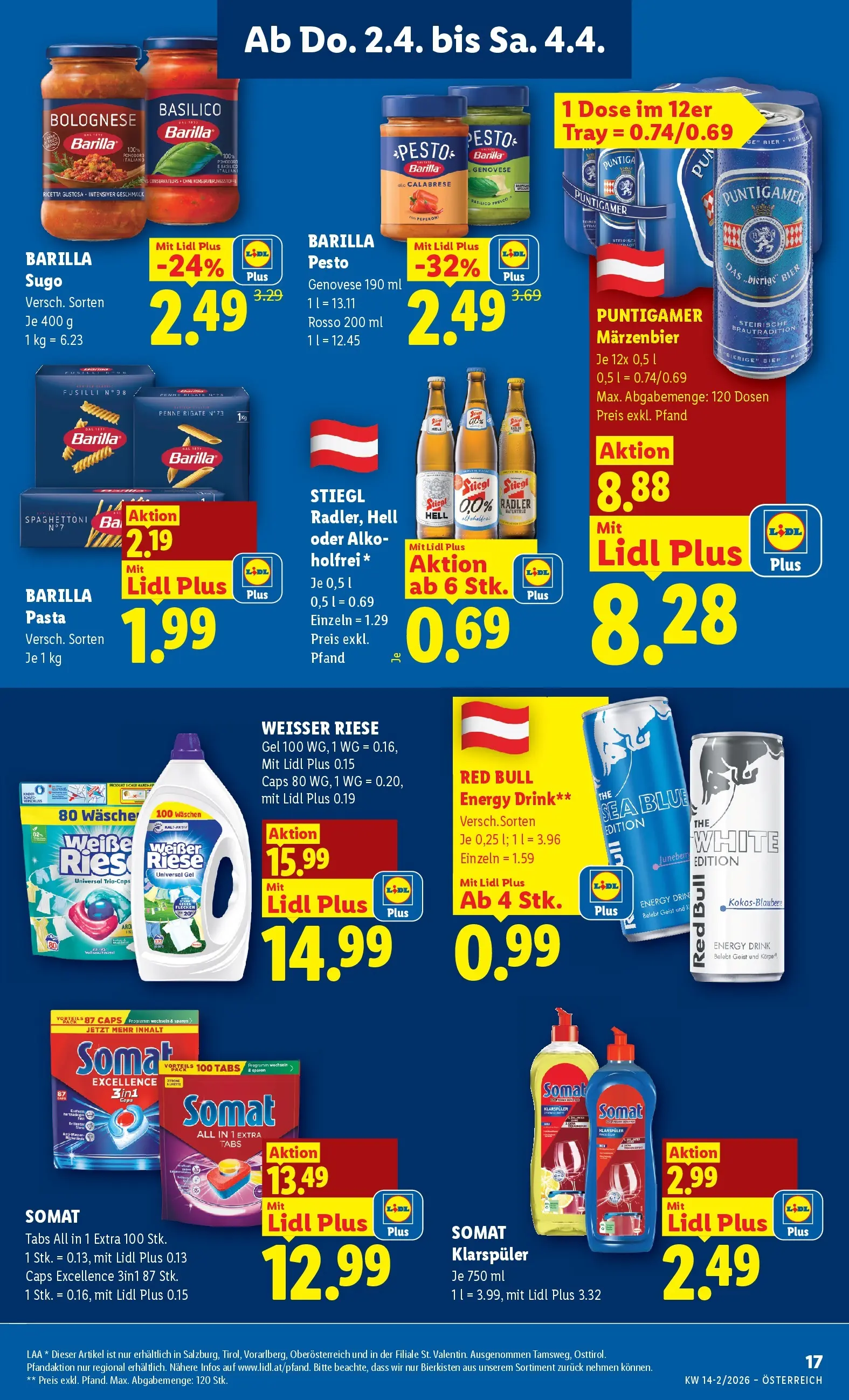 Lidl Flugblatt - Jenbach, Eferding, Dornbirn ab 02.04.2026 - Angebote ab donnerstag | Seite: 19 | Produkte: Klarspüler, Pasta, Bier