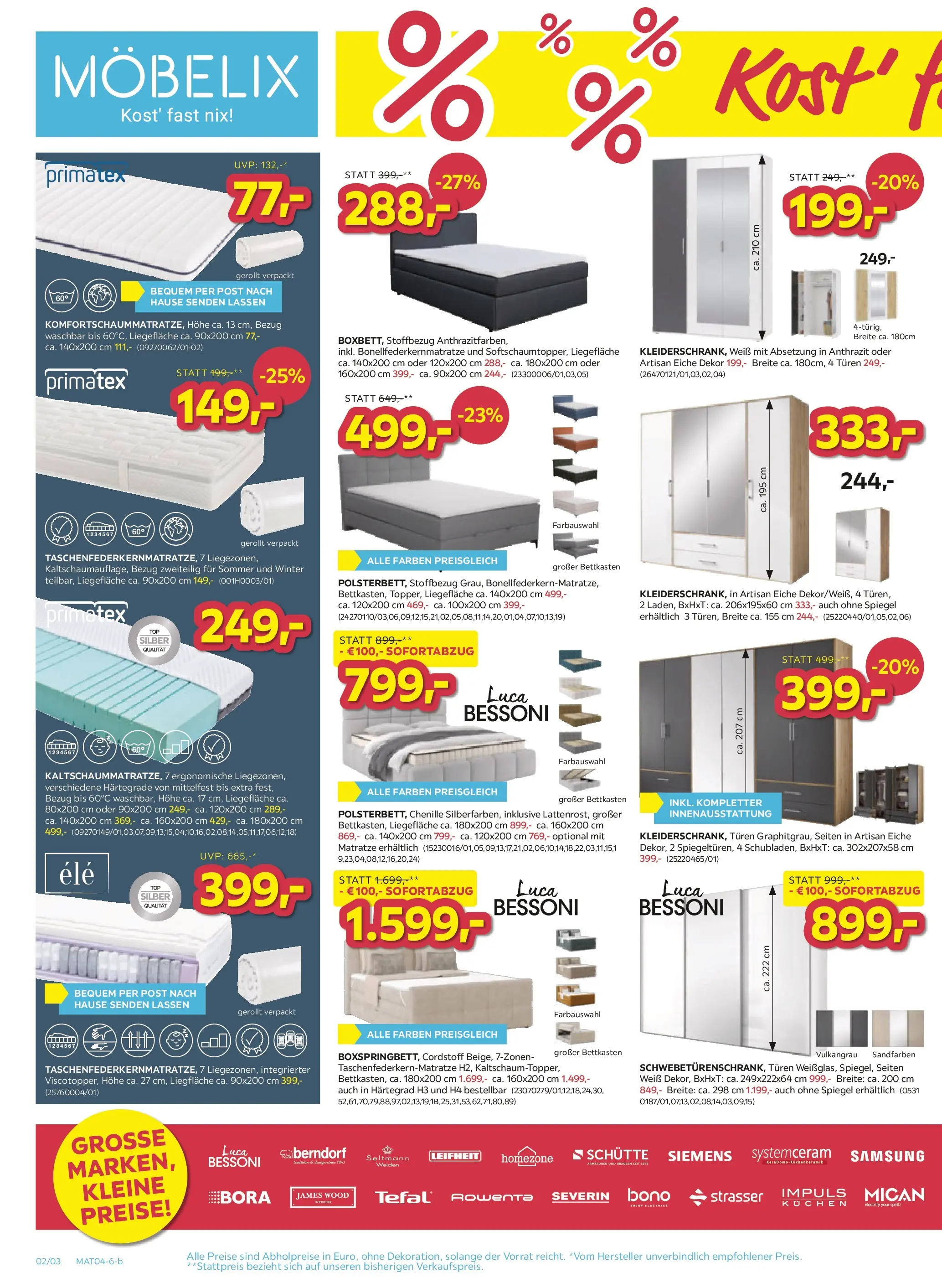 Möbelix - Kost fast nix Wochen von 30.03.2026 - Aktuelle Angebote | Seite: 2 | Produkte: Matratze, Spiegel, Samsung