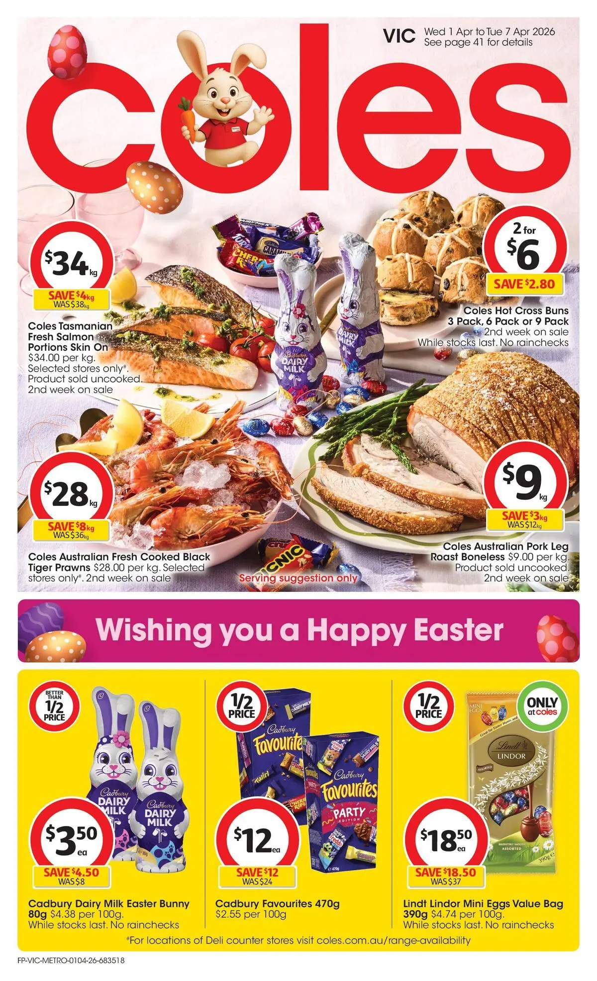 ﻿Coles catalogue valid from 01/04/2026 > Online Australia | Page: 1 | Products: Eggs, Prawns, Salmon, Bag