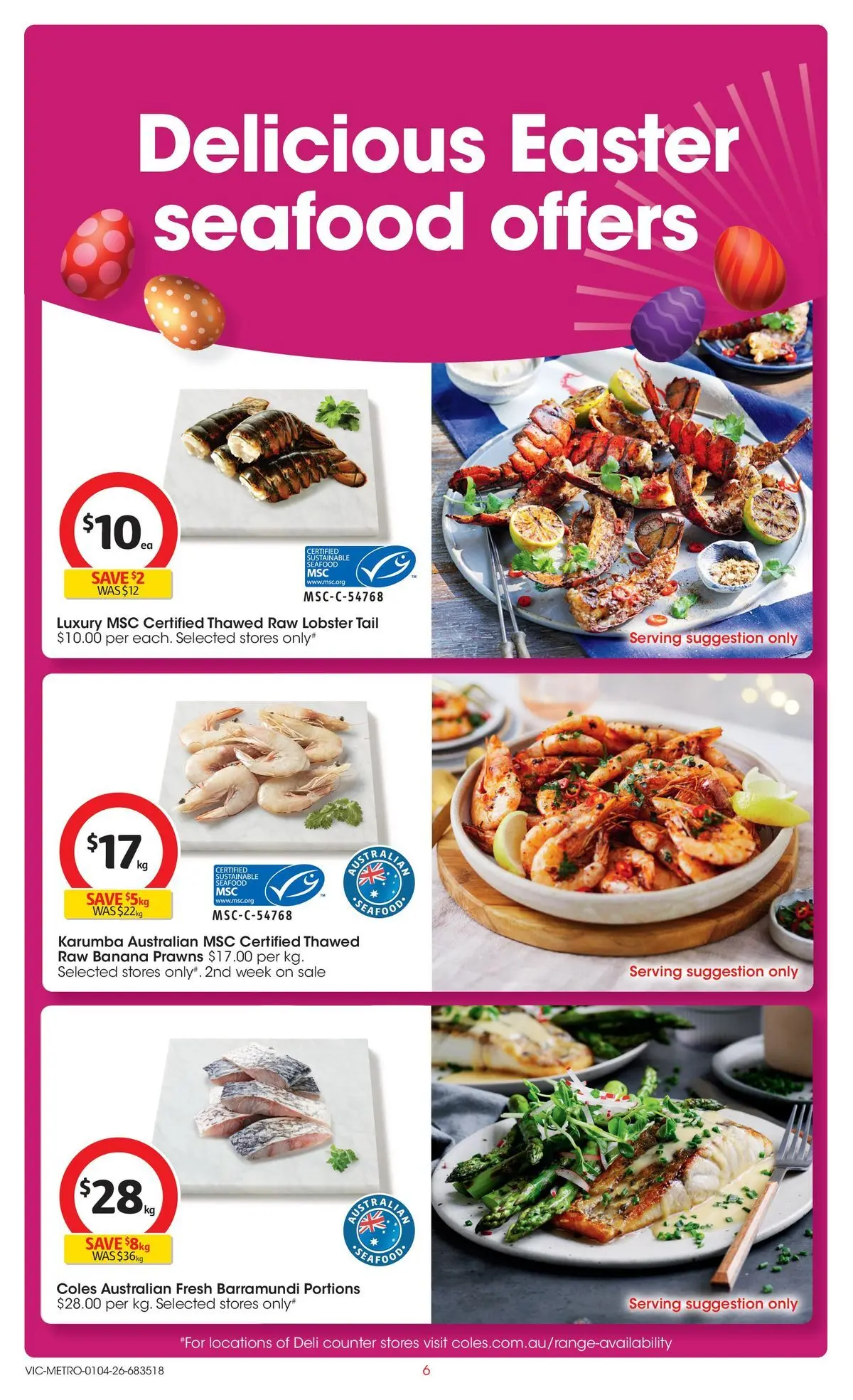 ﻿Coles catalogue valid from 01/04/2026 > Online Australia | Page: 6 | Products: Lobster, Prawns, Sustainable, Seafood