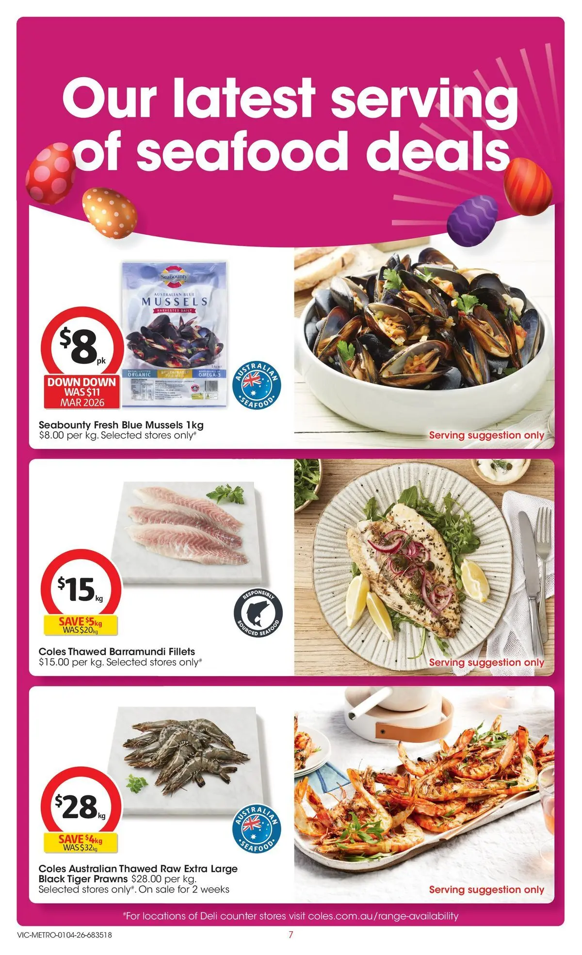 ﻿Coles catalogue valid from 01/04/2026 > Online Australia | Page: 7 | Products: Prawns, Seafood