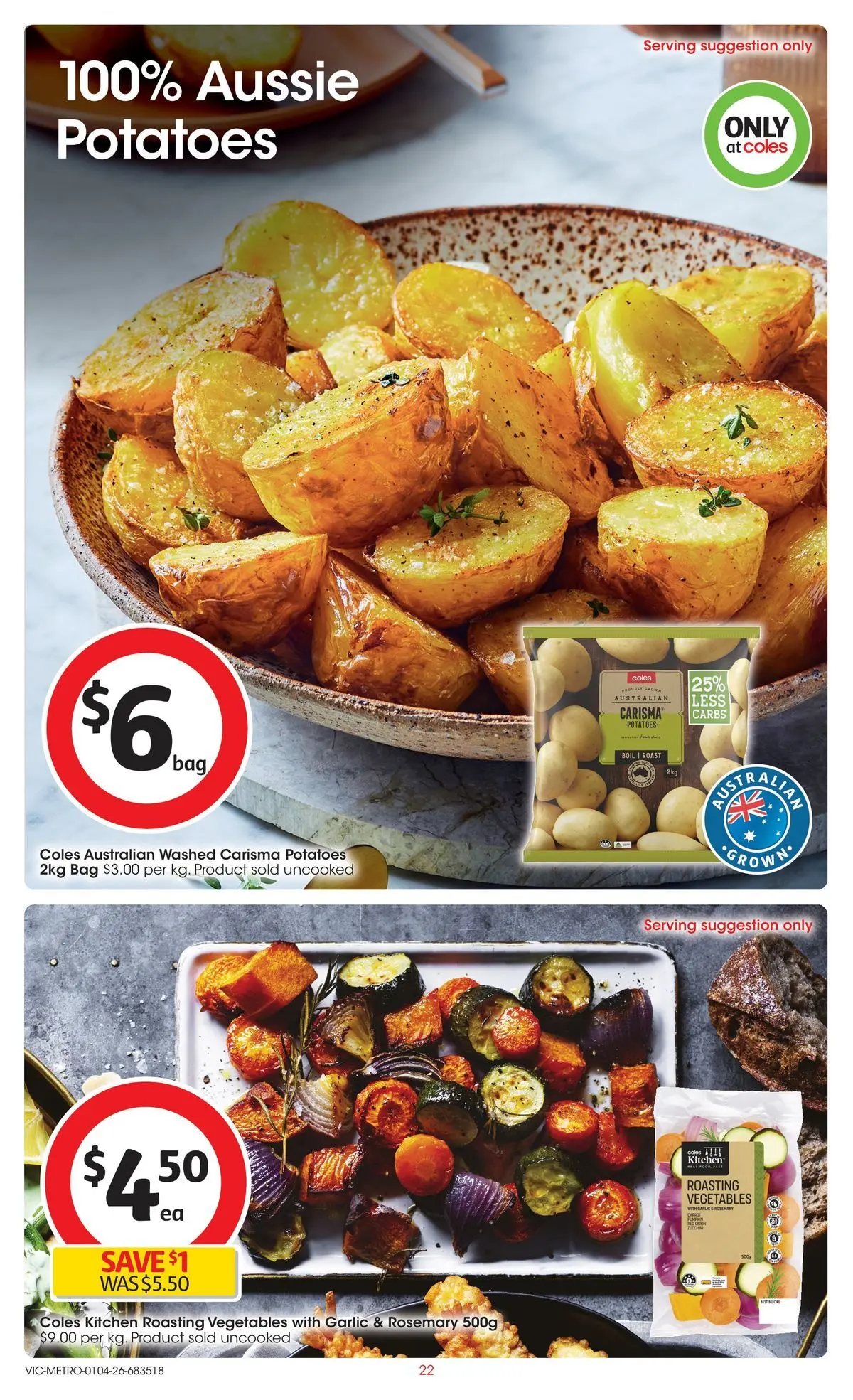 ﻿Coles catalogue valid from 01/04/2026 > Online Australia | Page: 22 | Products: Potatoes, Vegetables, Garlic, Bag