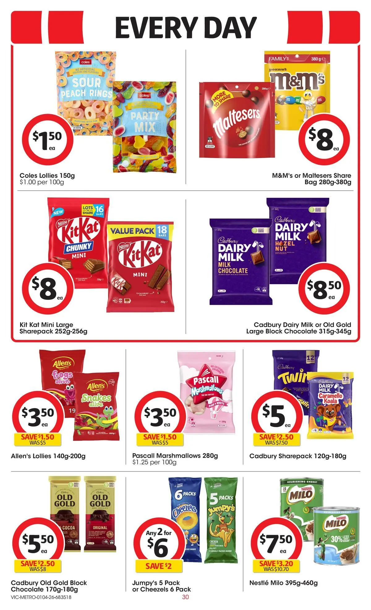 ﻿Coles catalogue valid from 01/04/2026 > Online Australia | Page: 30 | Products: Cocoa, Dairy, Chicken, Lollies