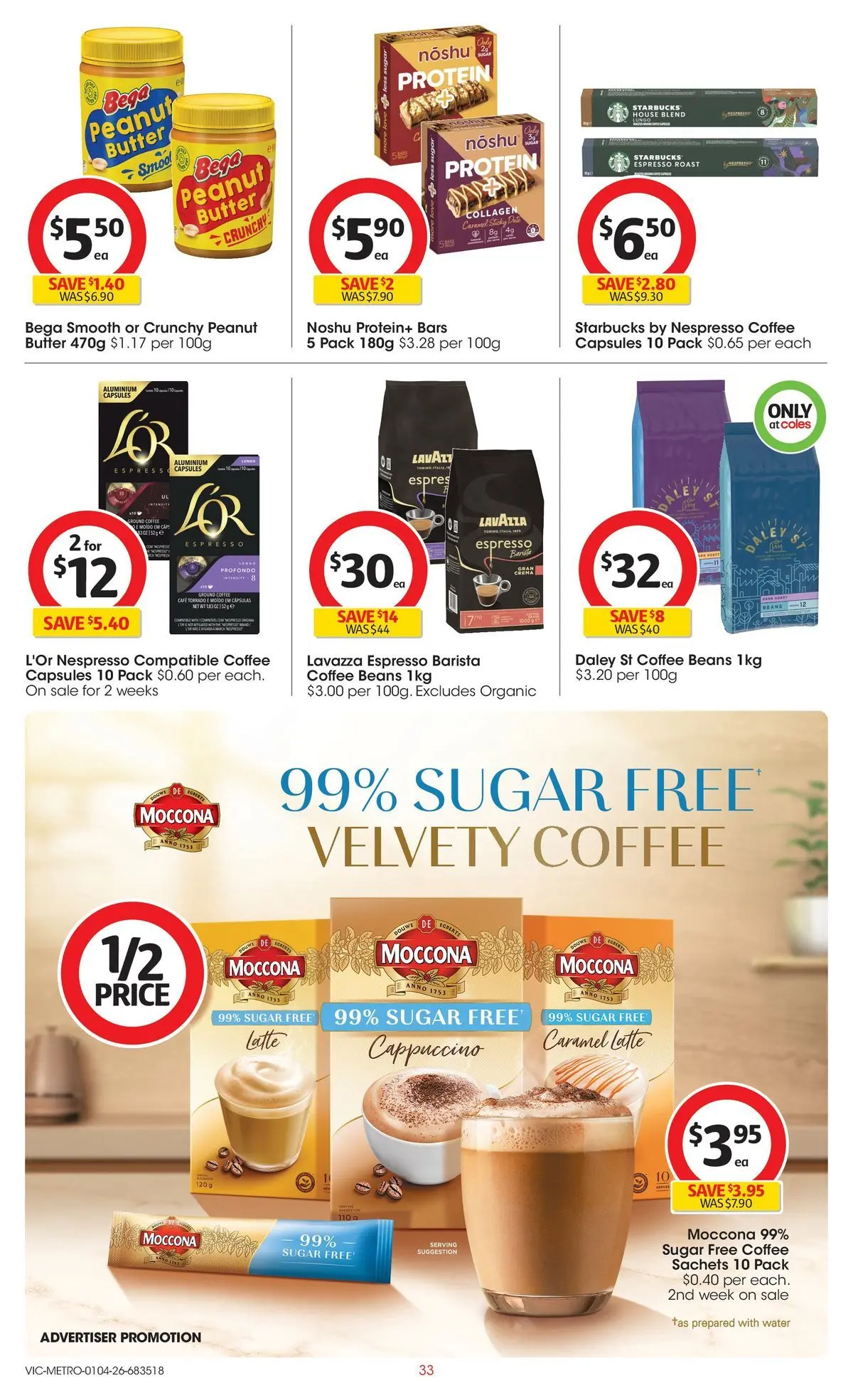 ﻿Coles catalogue valid from 01/04/2026 > Online Australia | Page: 33 | Products: Butter, Coffee, Sugar, Moccona
