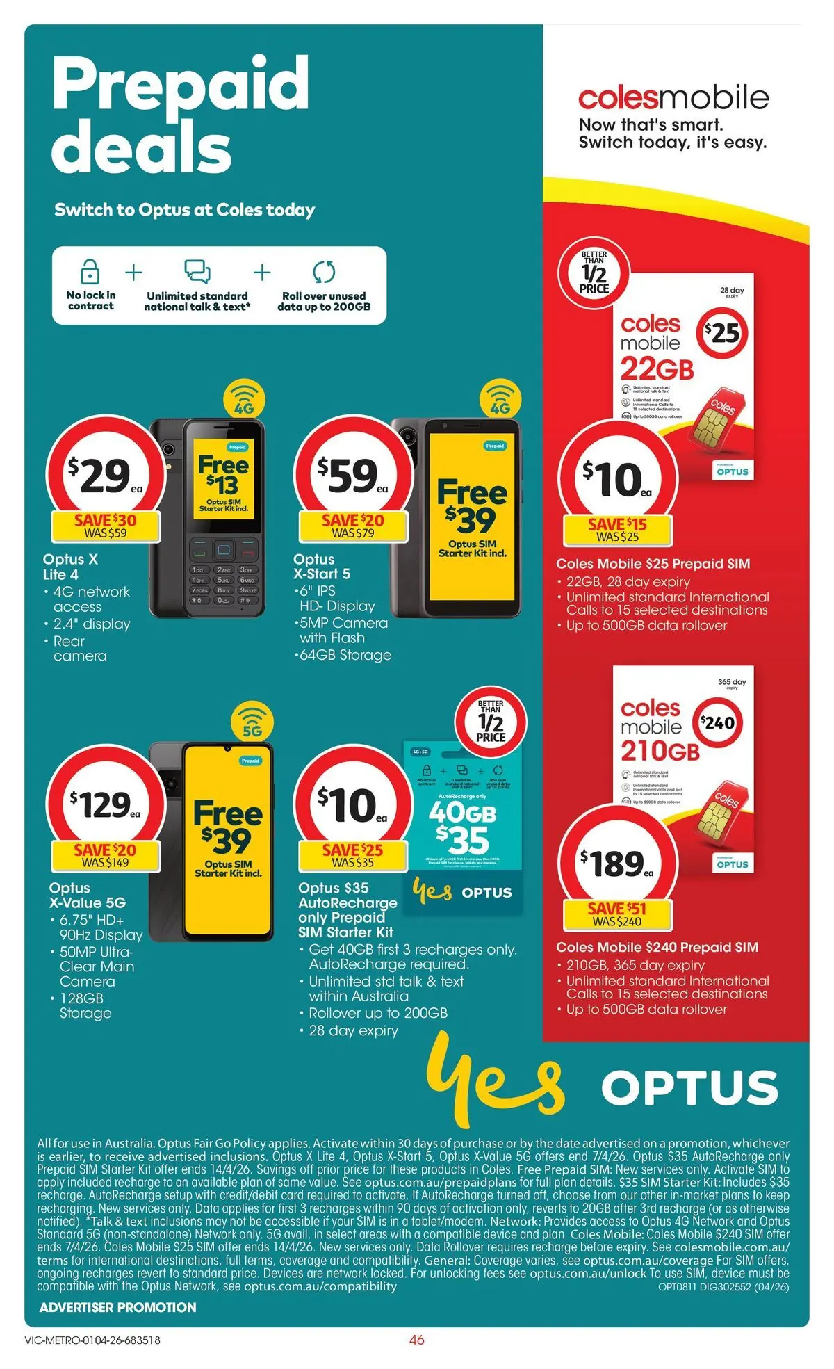 ﻿Coles catalogue valid from 01/04/2026 > Online Australia | Page: 46 | Products: Date, Device, Camera, Mobile
