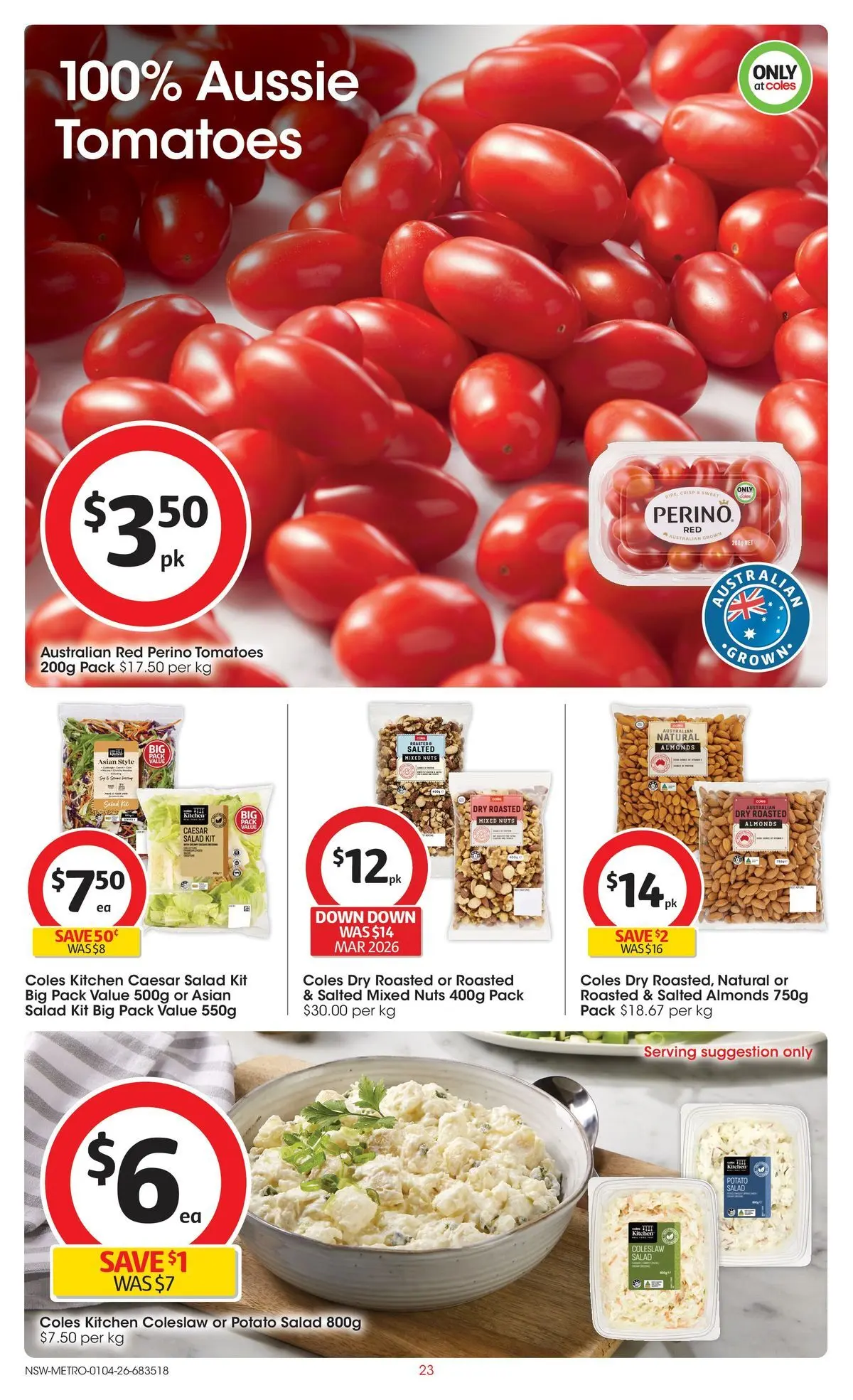 ﻿Coles catalogue valid from 01/04/2026 > Online Australia | Page: 23 | Products: Almonds, Tomatoes, Nuts, Salad