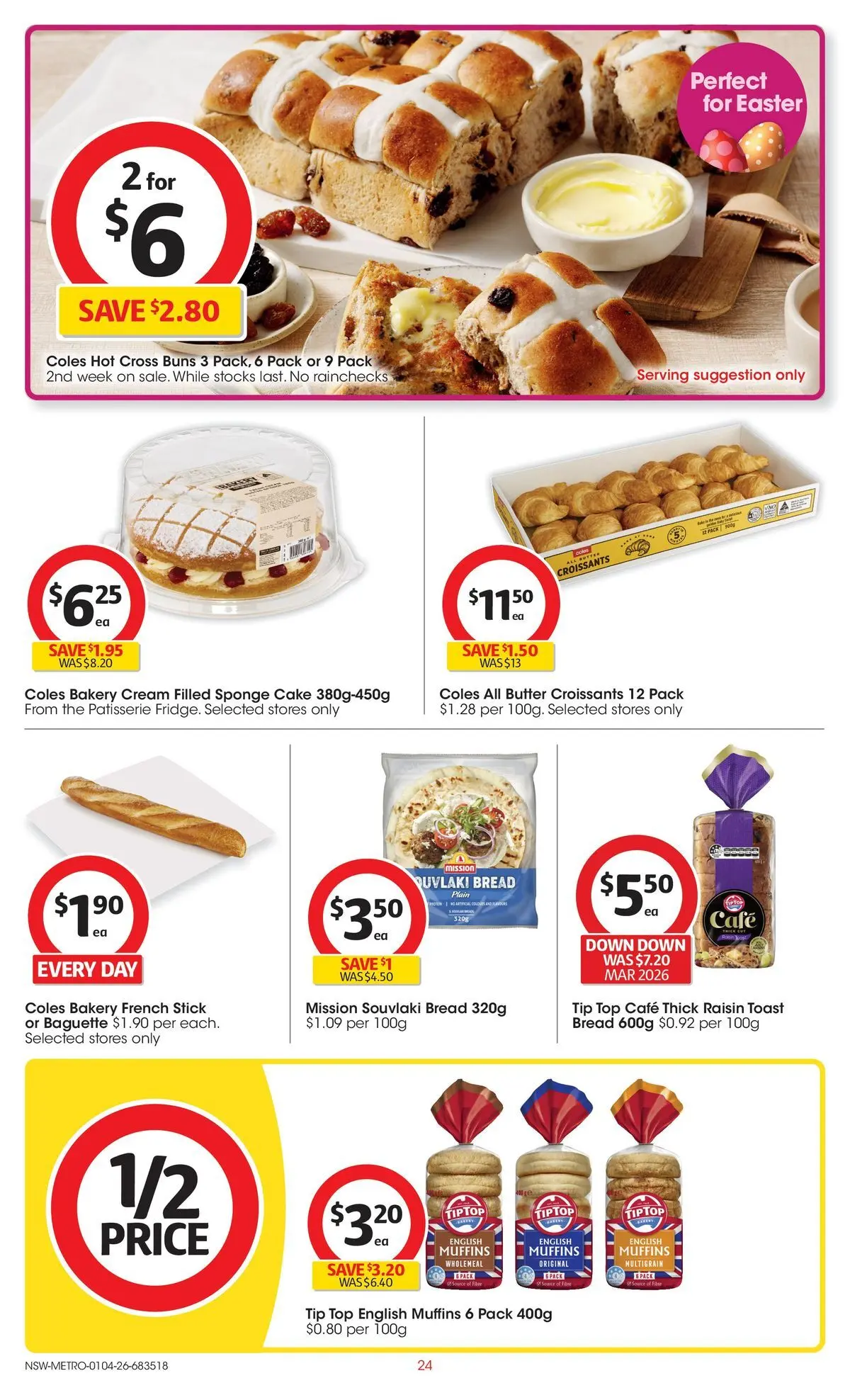 ﻿Coles catalogue valid from 01/04/2026 > Online Australia | Page: 24 | Products: Butter, Bread, Cream, Sponge