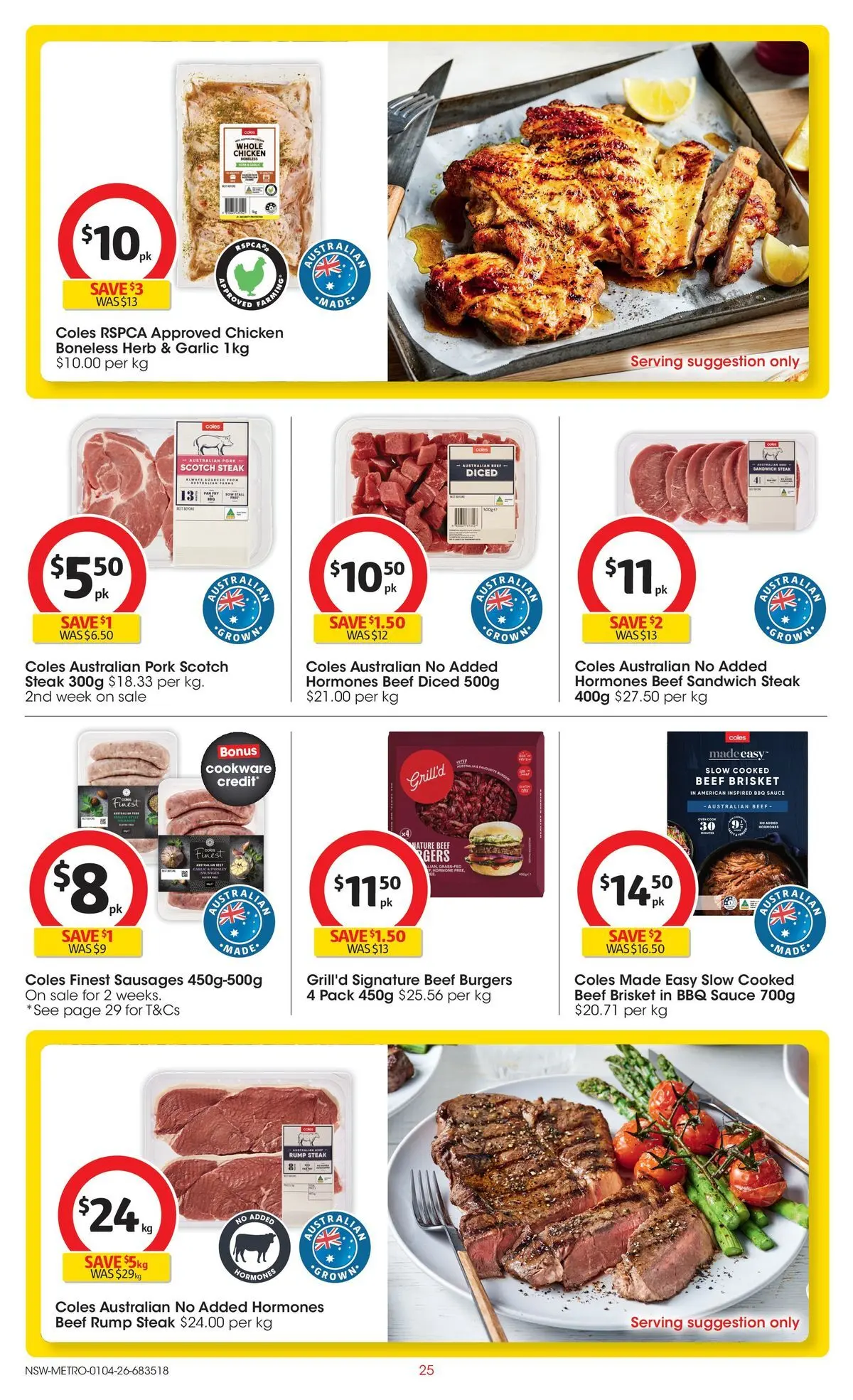 ﻿Coles catalogue valid from 01/04/2026 > Online Australia | Page: 25 | Products: Chicken, Cookware, Steak, Garlic