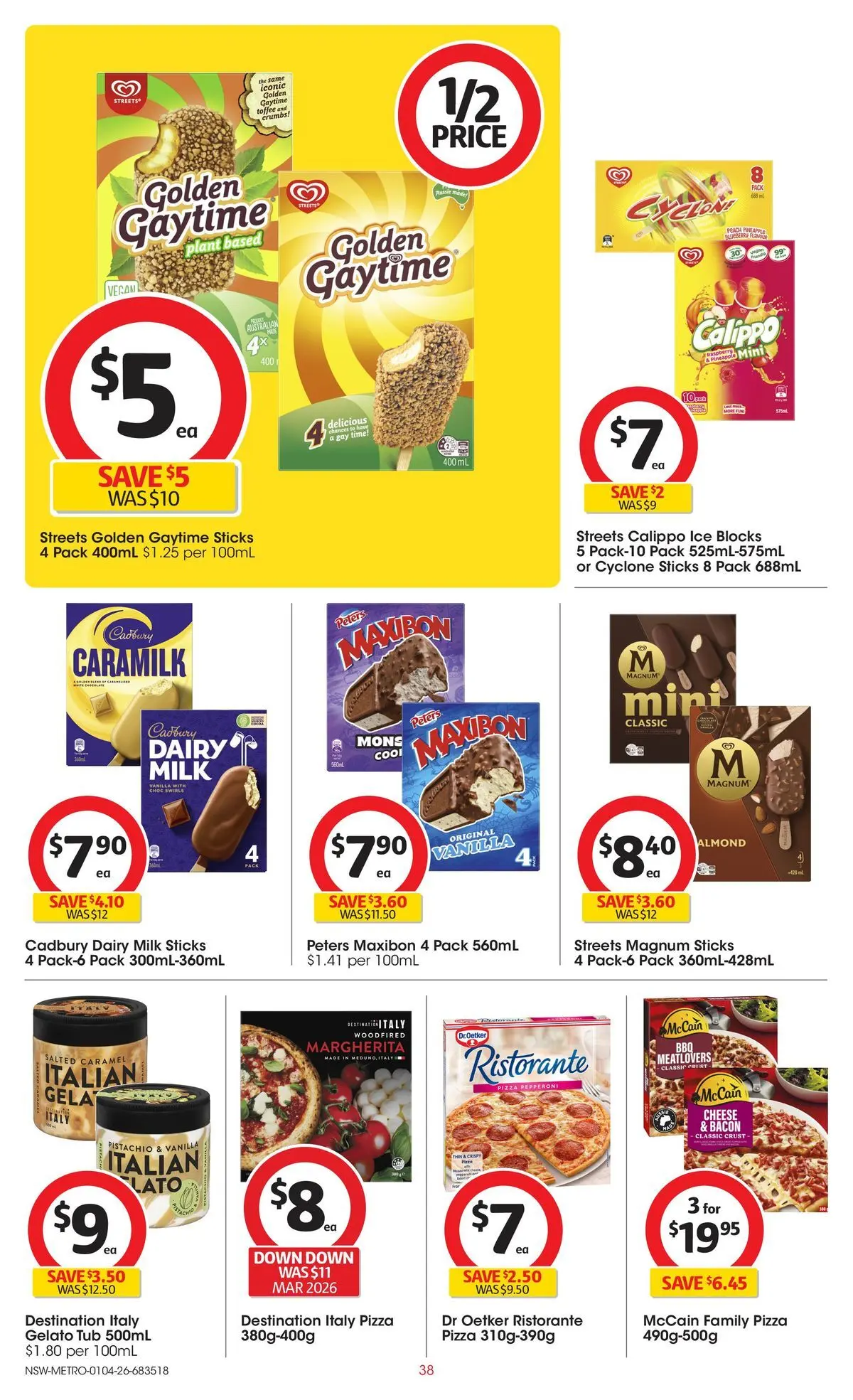 ﻿Coles catalogue valid from 01/04/2026 > Online Australia | Page: 38 | Products: Bacon, Milk, Cheese, Pizza